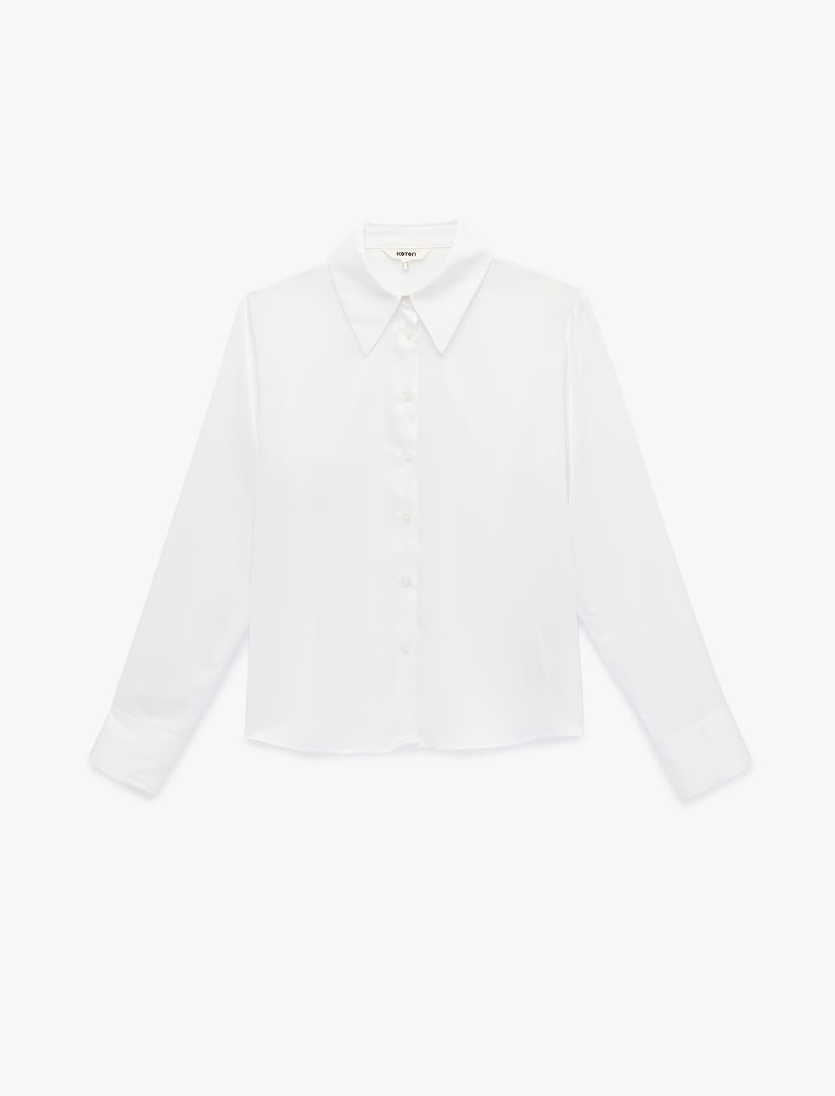 Slim Fit Uzunqol Düyməli Klassik Yaxalı Satin Köynək