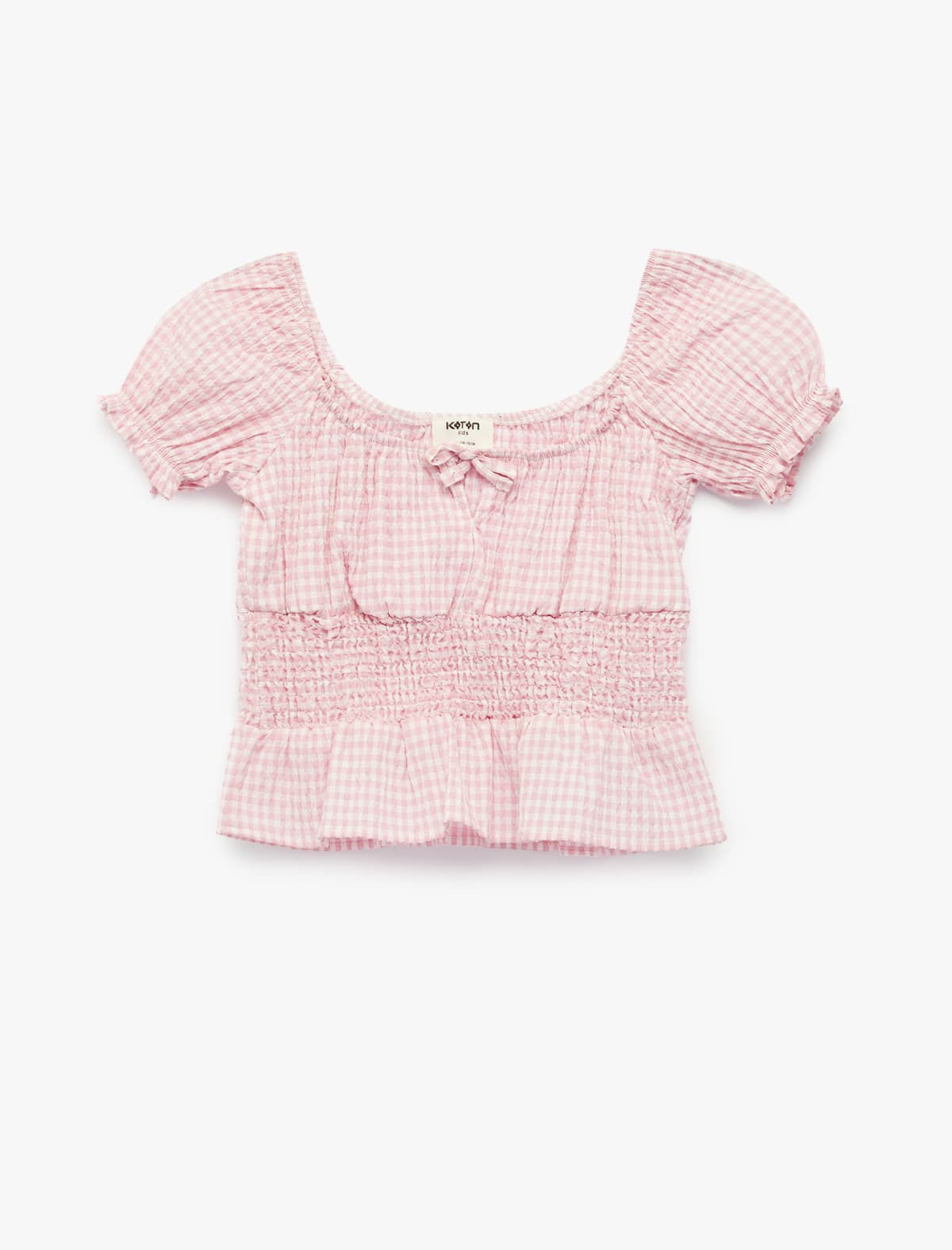 Gipeli Qısa Qolu U Yakalı Yaxalı Gingham Naxışlı Bluza