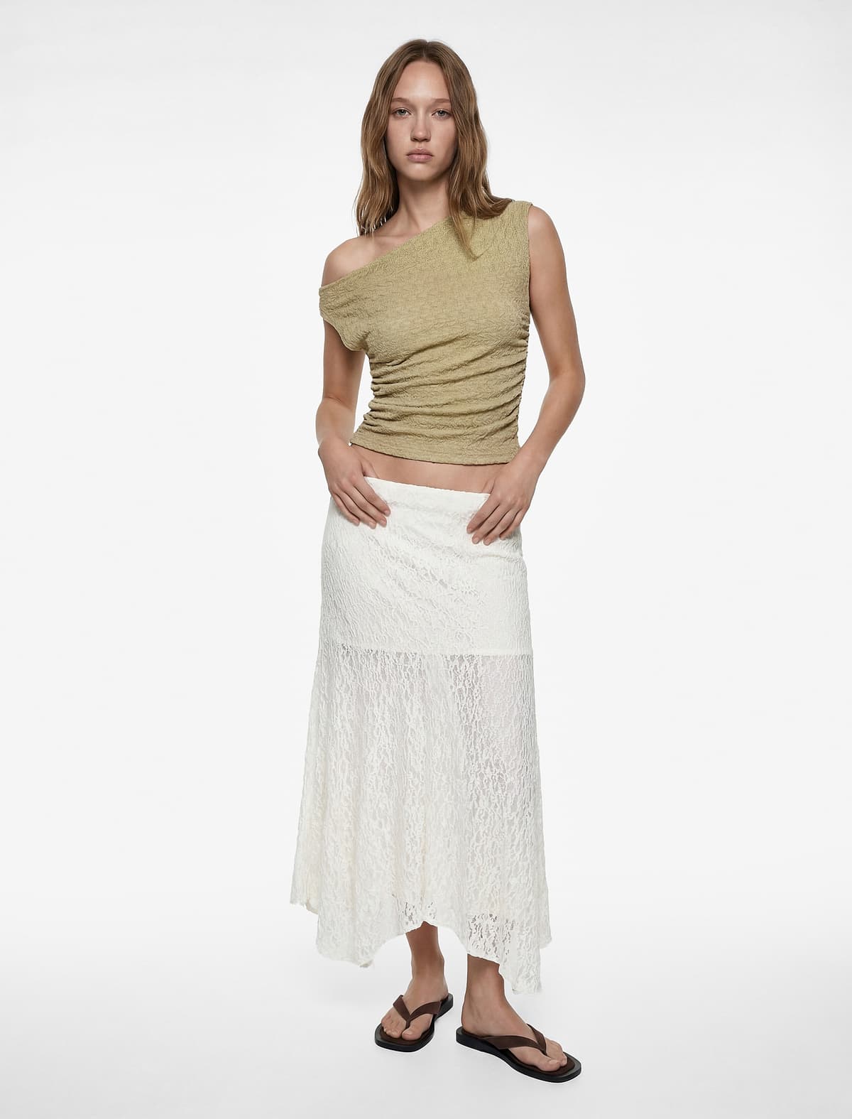 Asimmetrik Yaxa Qolsuz Slim fit Draped Bluza