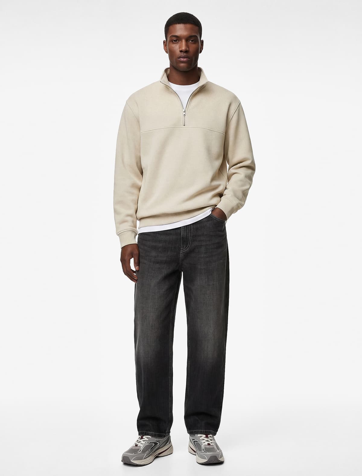 Normal fit Dikişli Detallı Uzunqol Yarım Fermuarlı Sweatshirt