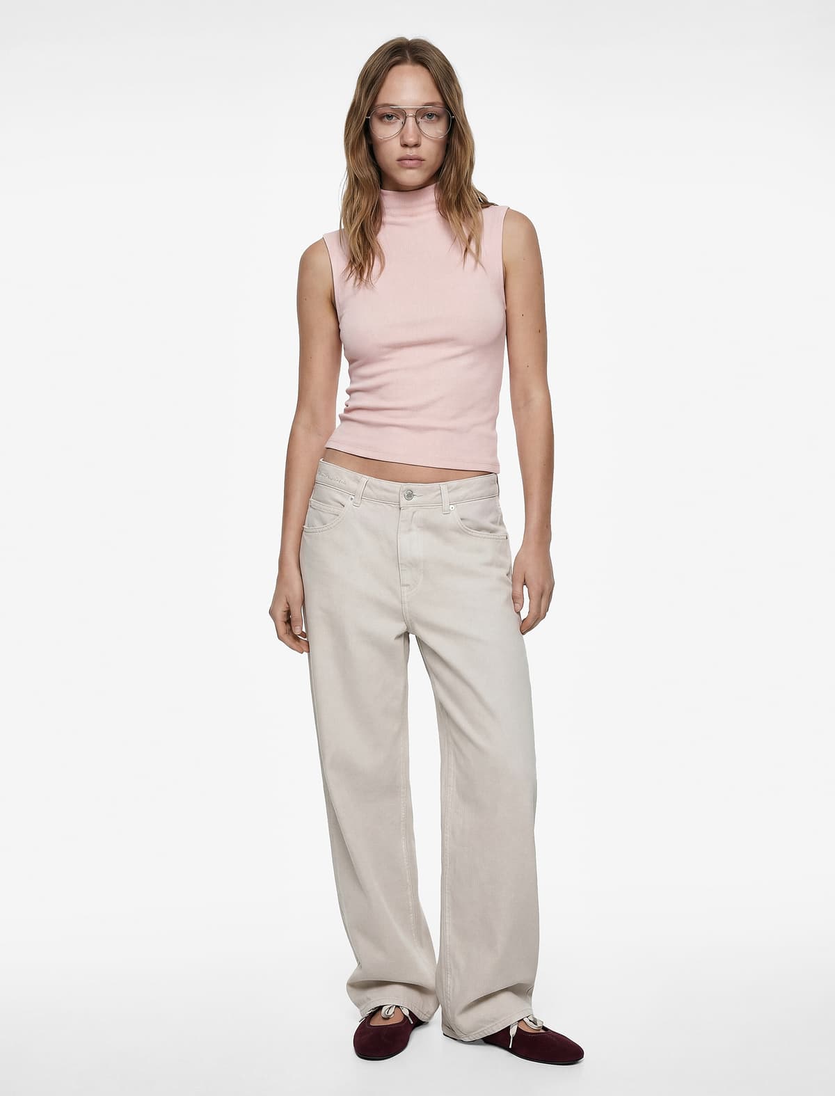 Modal Qarışıq Slim Fit Qolsuz Yüksək Yaxalı Bluza