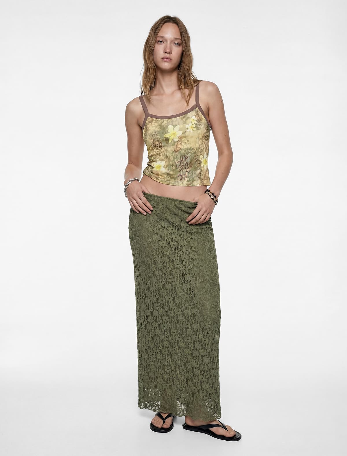 Yüksək Bel Slim fit Midi Krujeva Qələm Etek