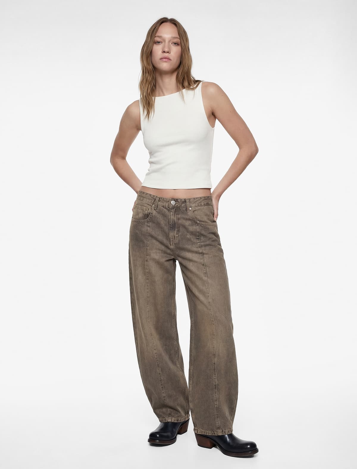 Qolsuz qayıq boyunlu Slim Fit Crop kofta