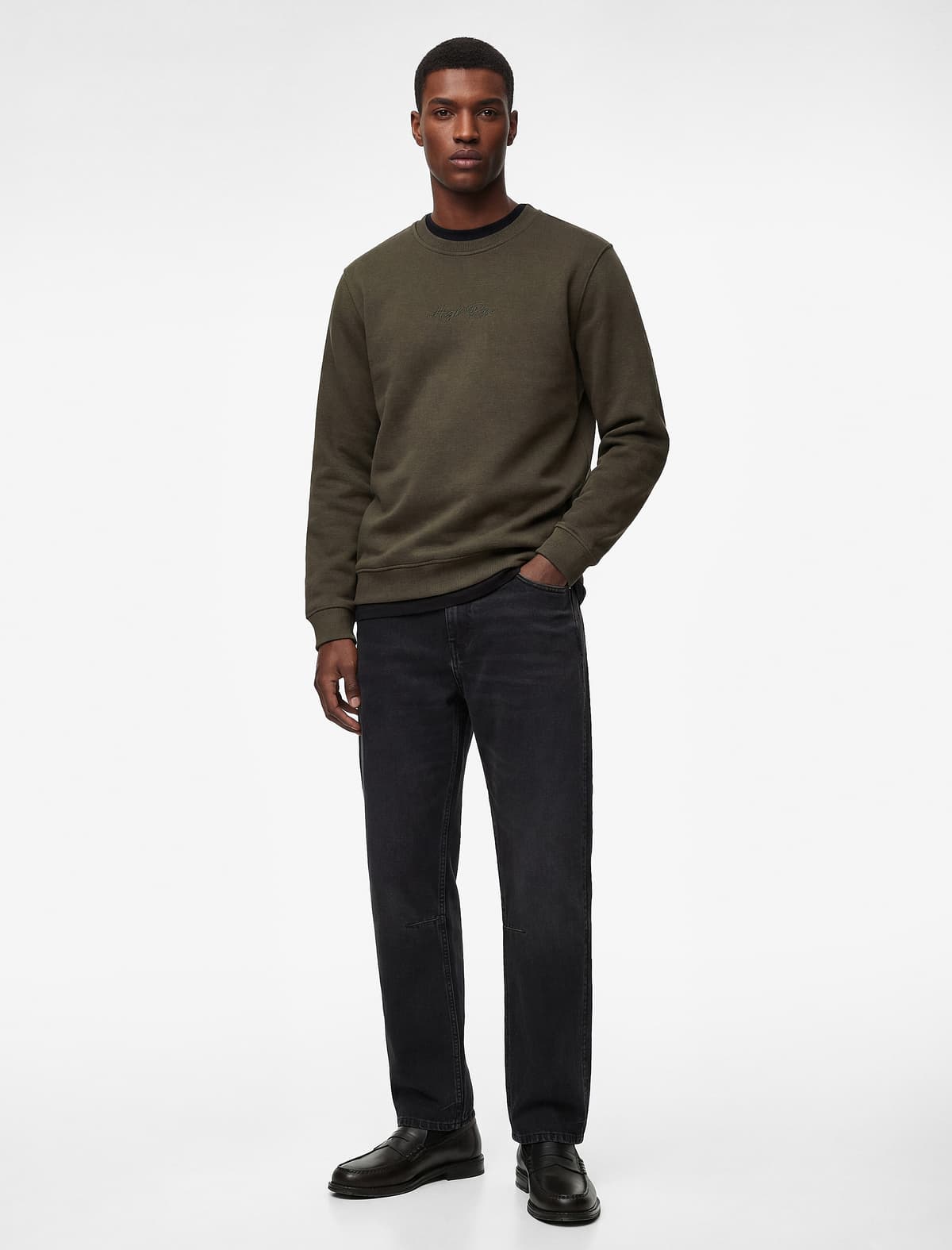 Normal Fit Uzunqol Qızılgülü Qızıl Yaxa Basic Çaplı Sweatshirt