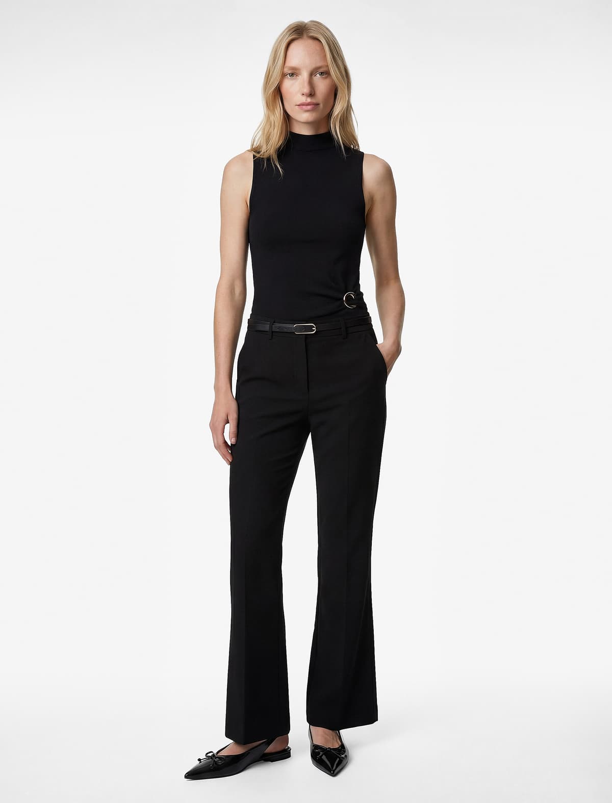 Slim Fit Normal Bel Kəmərli Geniş Ayaqlı Şalvar