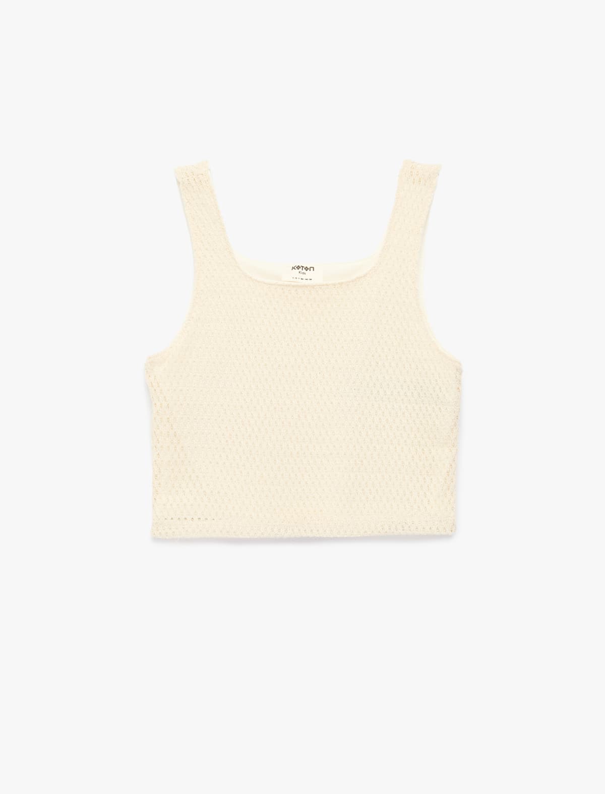 Pambıq Teksturalı Kvadrat Yaxalı Qolsuz Crop Alt tişört