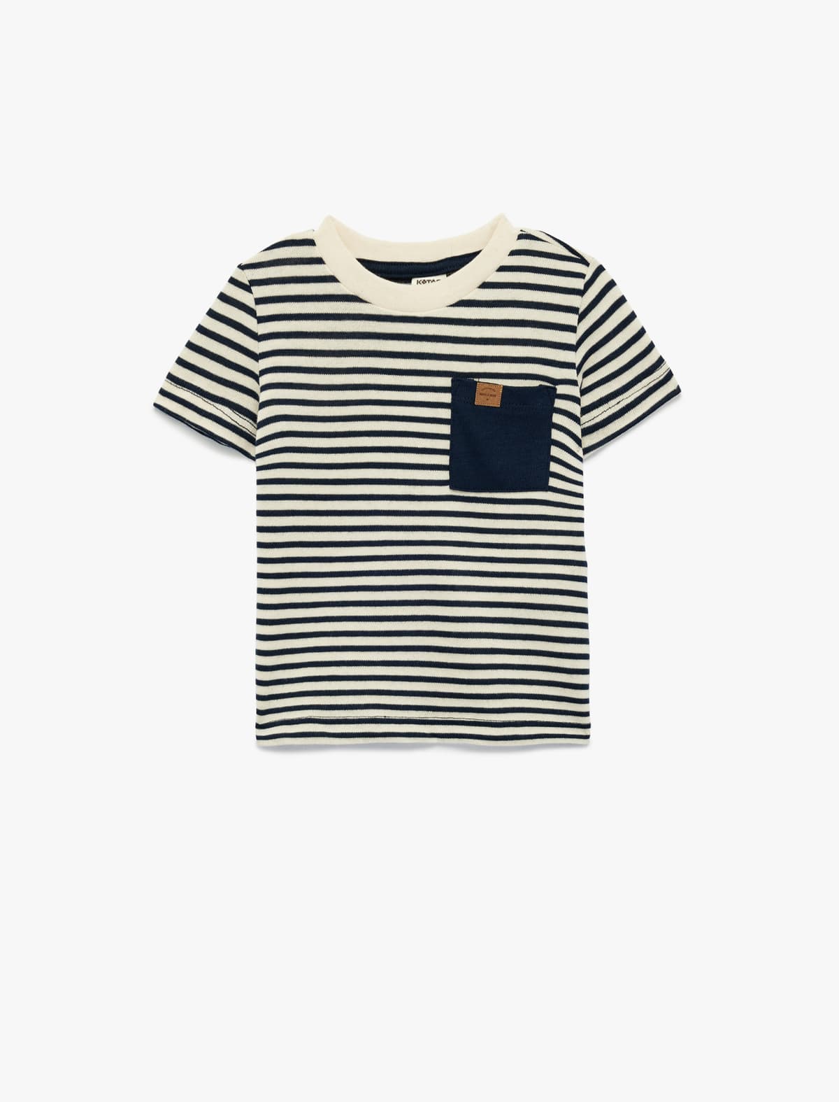 Cib Detallı Qısaqol Yakalı Zolaqlı T-shirt