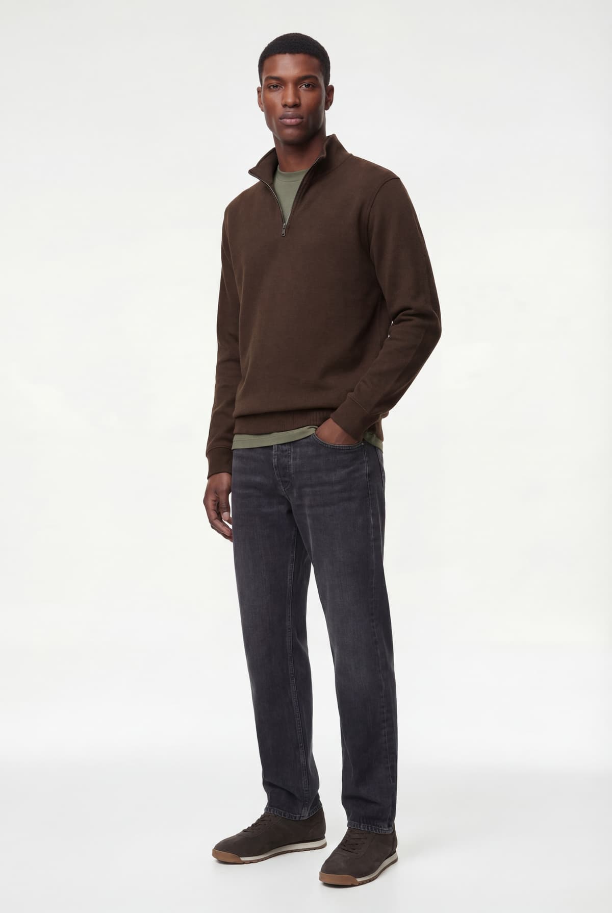 Normal Fit Uzunqol Yarım Fermuarlı Sweatshirt