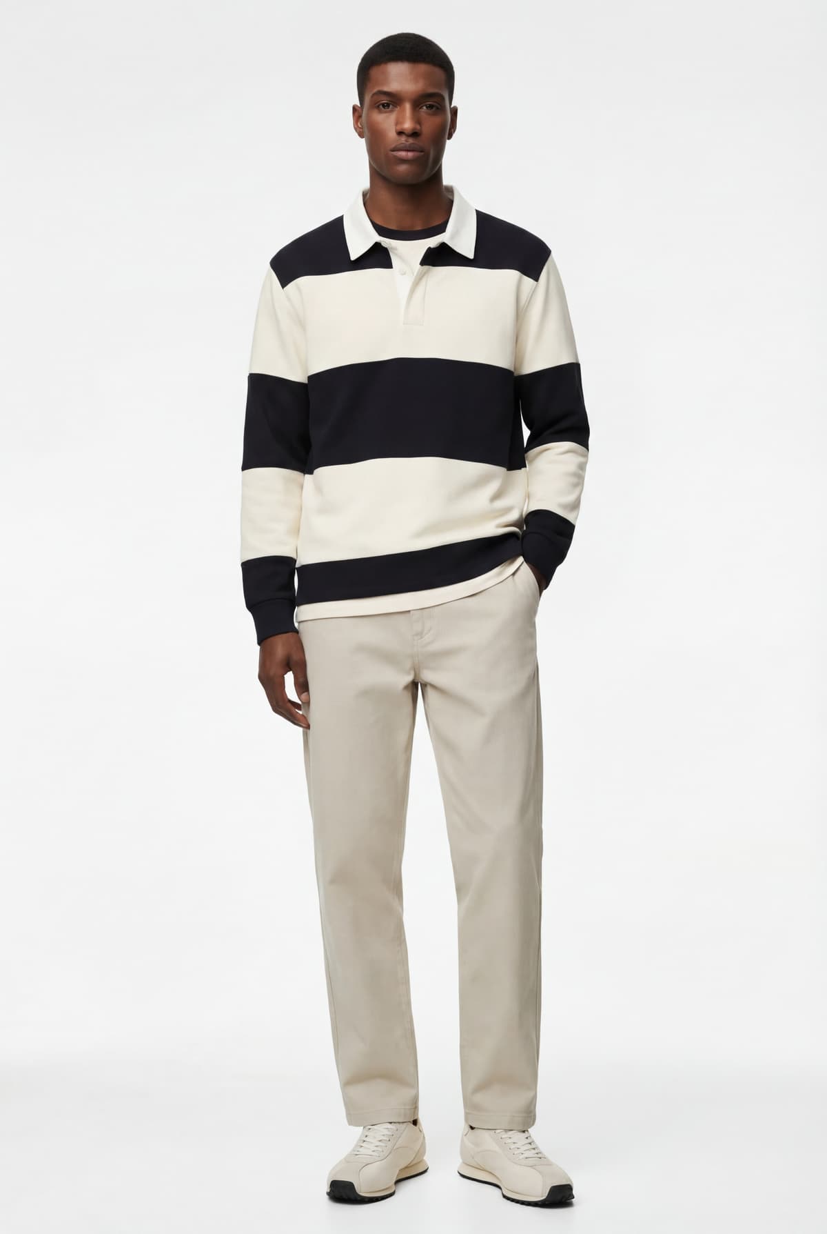 Normal Fit Rəng Bloklu Qaldırılmış Uzunqol Polo Yakalı Sweatshirt
