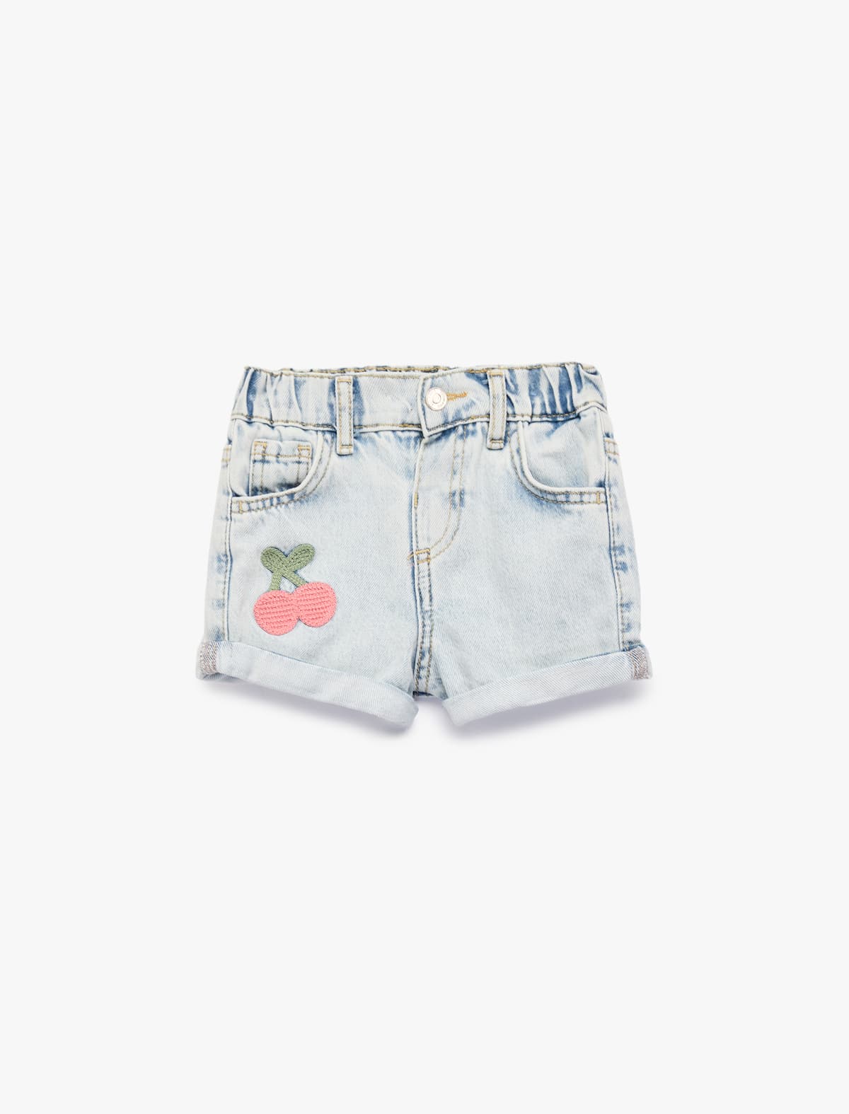 Naxış Detallı Pambıq Cibli Denim Şort