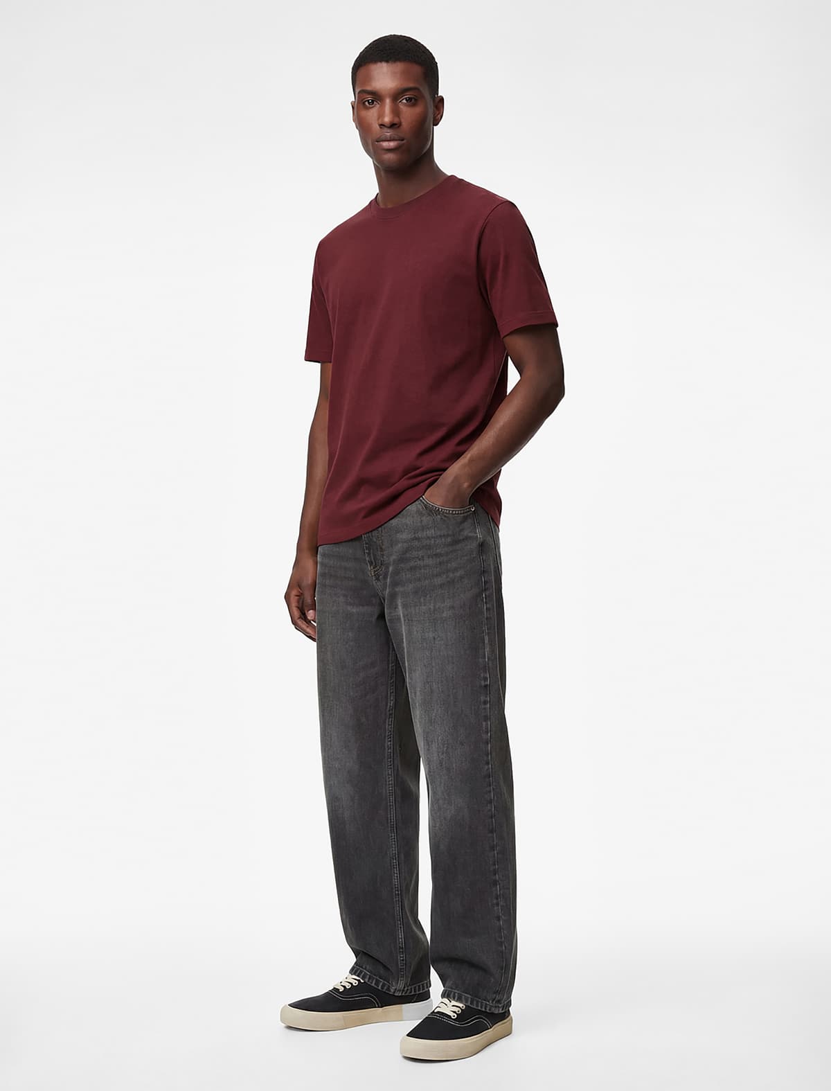 Pambıq Normal Fit Soild Kumaş Qısaqol Baza Boyunlu T-shirt