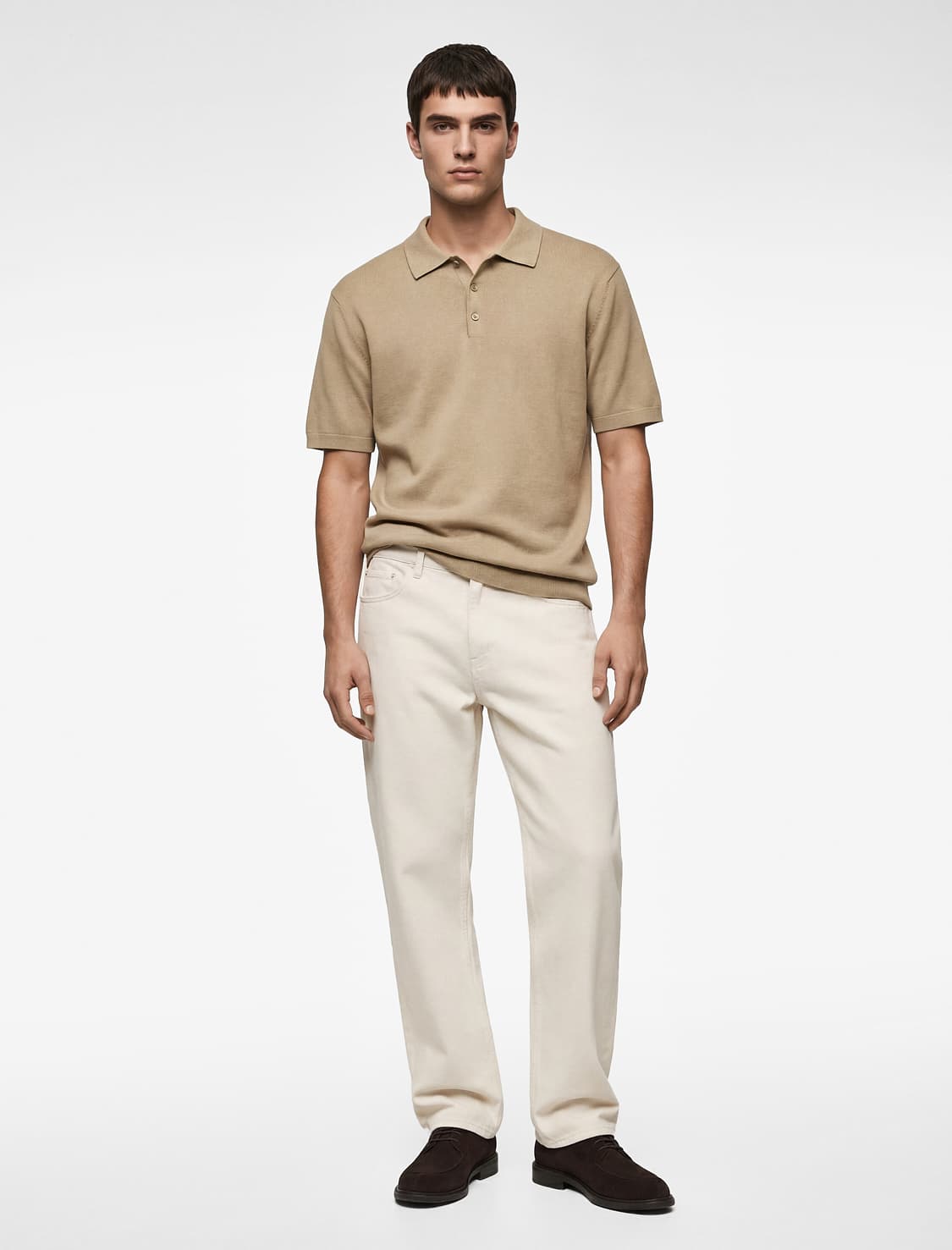 Normal fit Qolu Detallı Düyməli Polo Yaxa Qısaqol Trikotaj Tişört