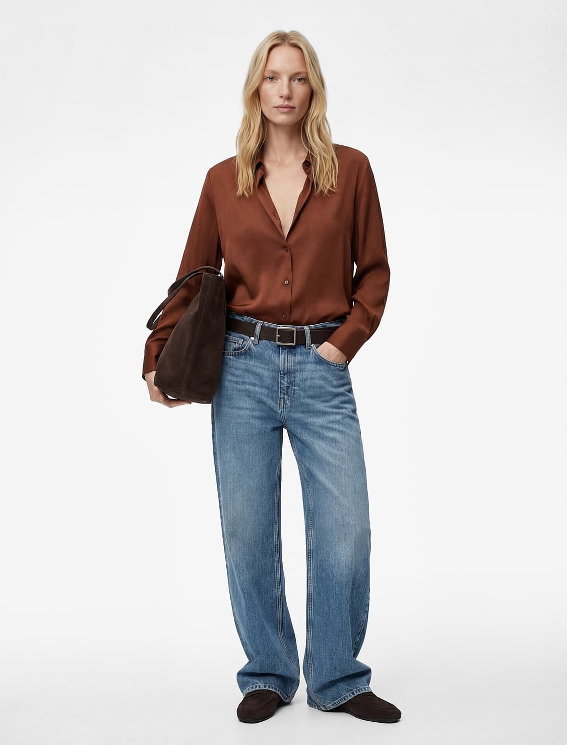 Normal Fit Uzunqol Klassik Yaxalı Satin Köynək
