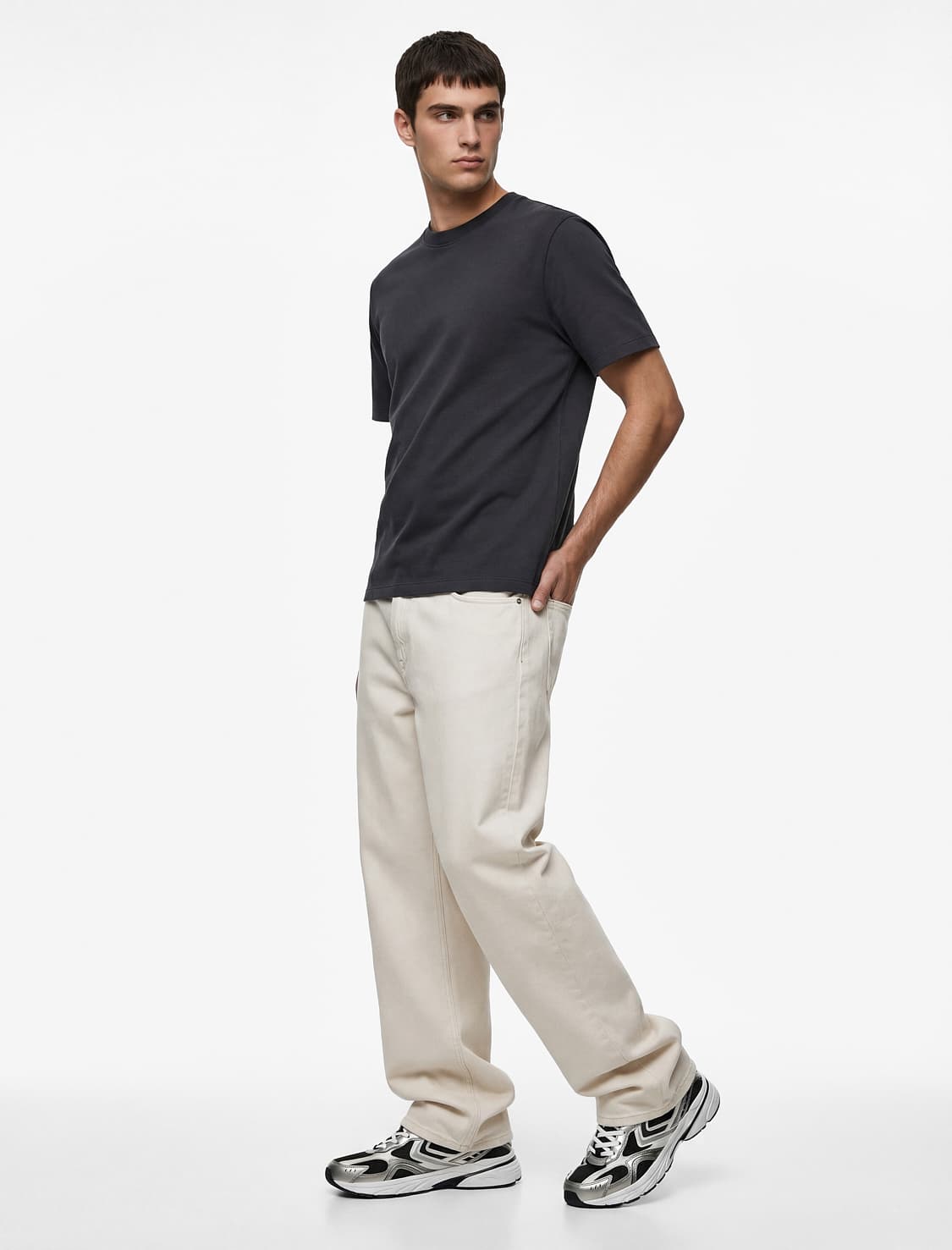 Pambıq Normal Fit Soild Kumaş Qısaqol Baza Boyunlu T-shirt