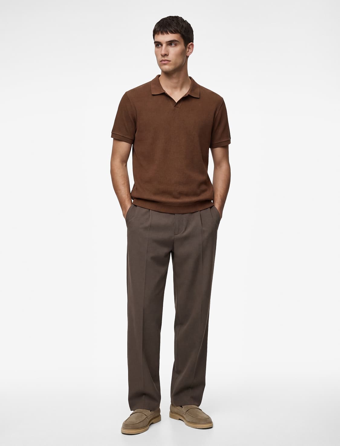 Normal fit Qısaqol Pambıq Yivli Polo Yaxalı tişört