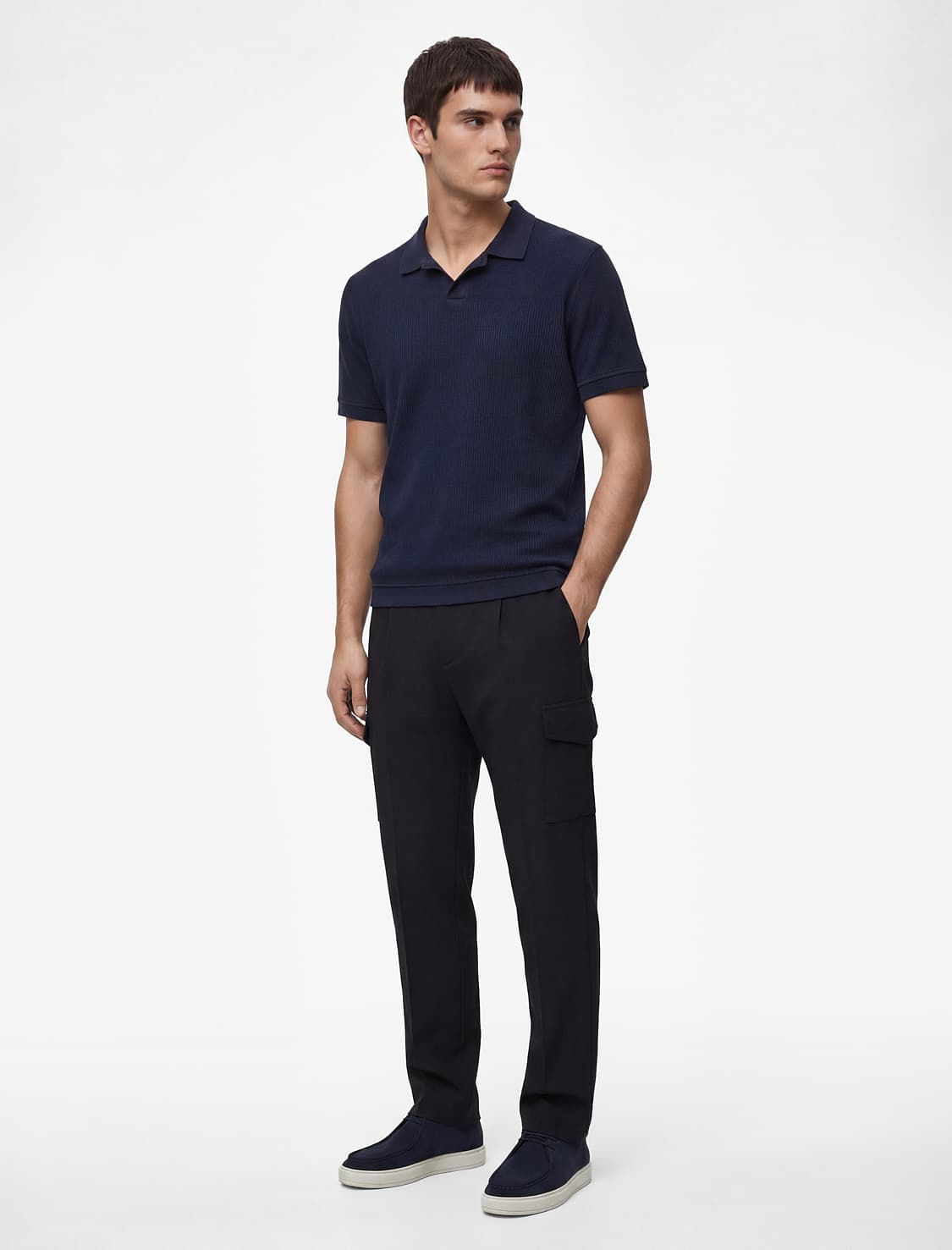 Normal fit Qısaqol Pambıq Yivli Polo Yaxalı tişört