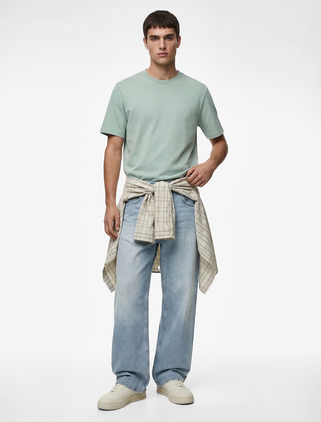 Pambıq Normal Fit Soild Kumaş Qısaqol Baza Boyunlu T-shirt