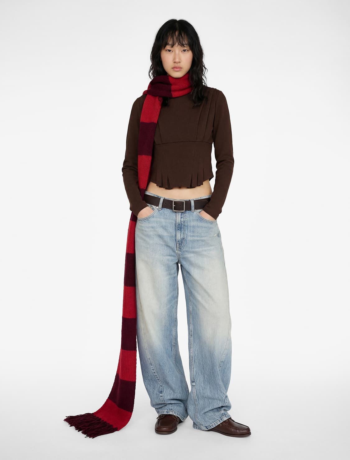 Qırış Detaylı Uzunqol Pambıq Slim Fit Qayıq Yakalı köynək