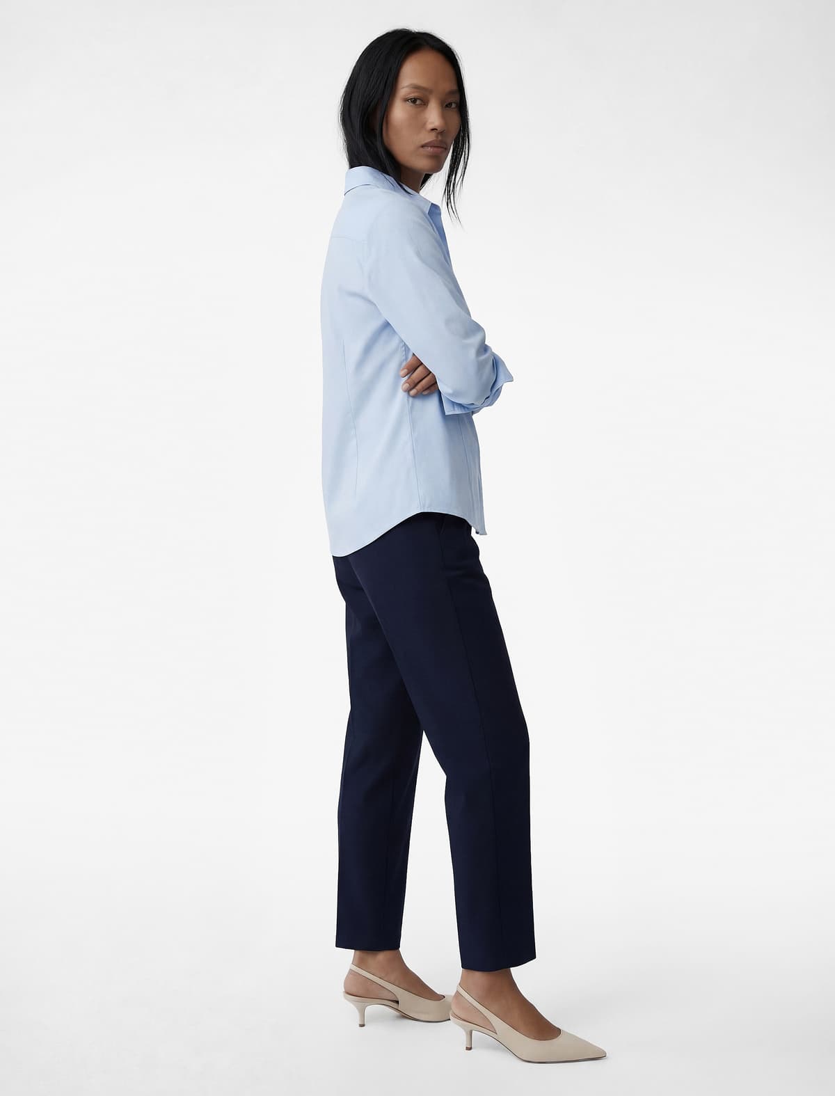 Viskoz Qarışığı Cib Slim Fit Yüksək Bel Siqaret Şalvar