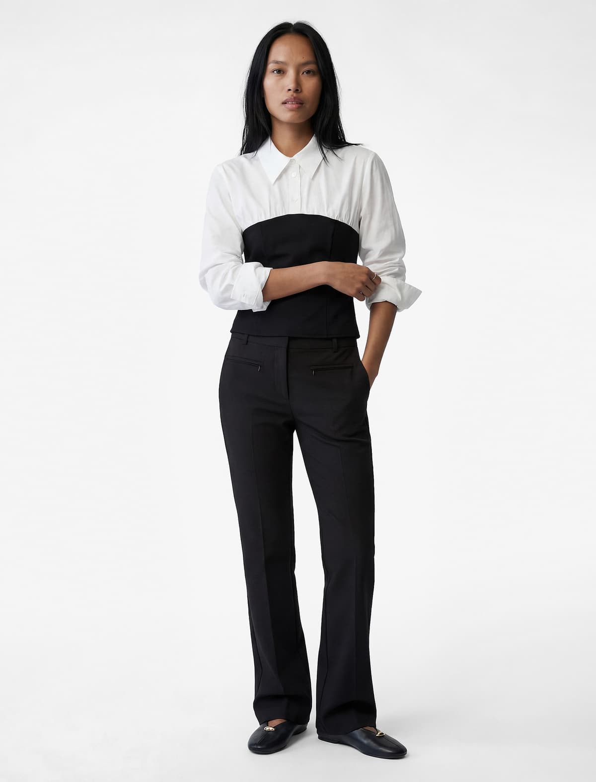 Slim fit Uzunqol Rəngli Bloklu Klassik Yaxası Düyməli Poplin Tişört