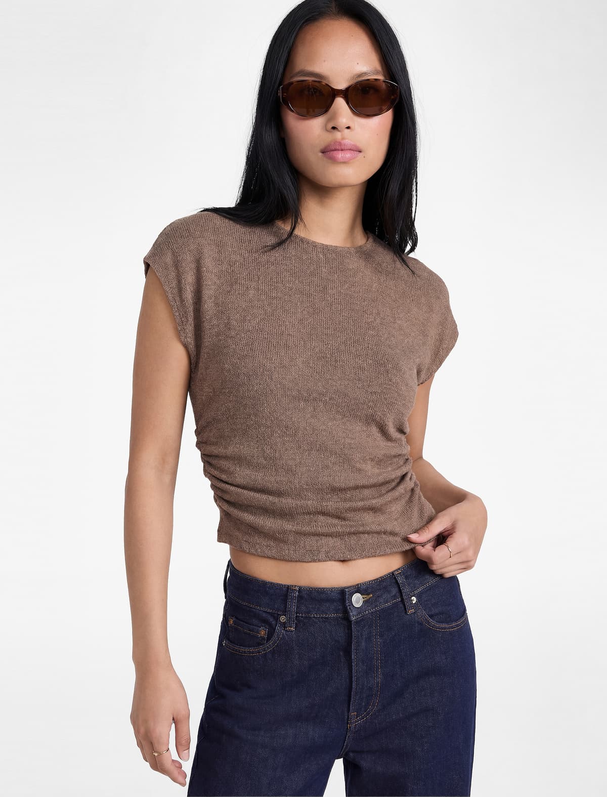 Bürümcük Kumaş Slim Fit Qısaqol Qısaqol Yakalı Draped Teksturalı T-shirt