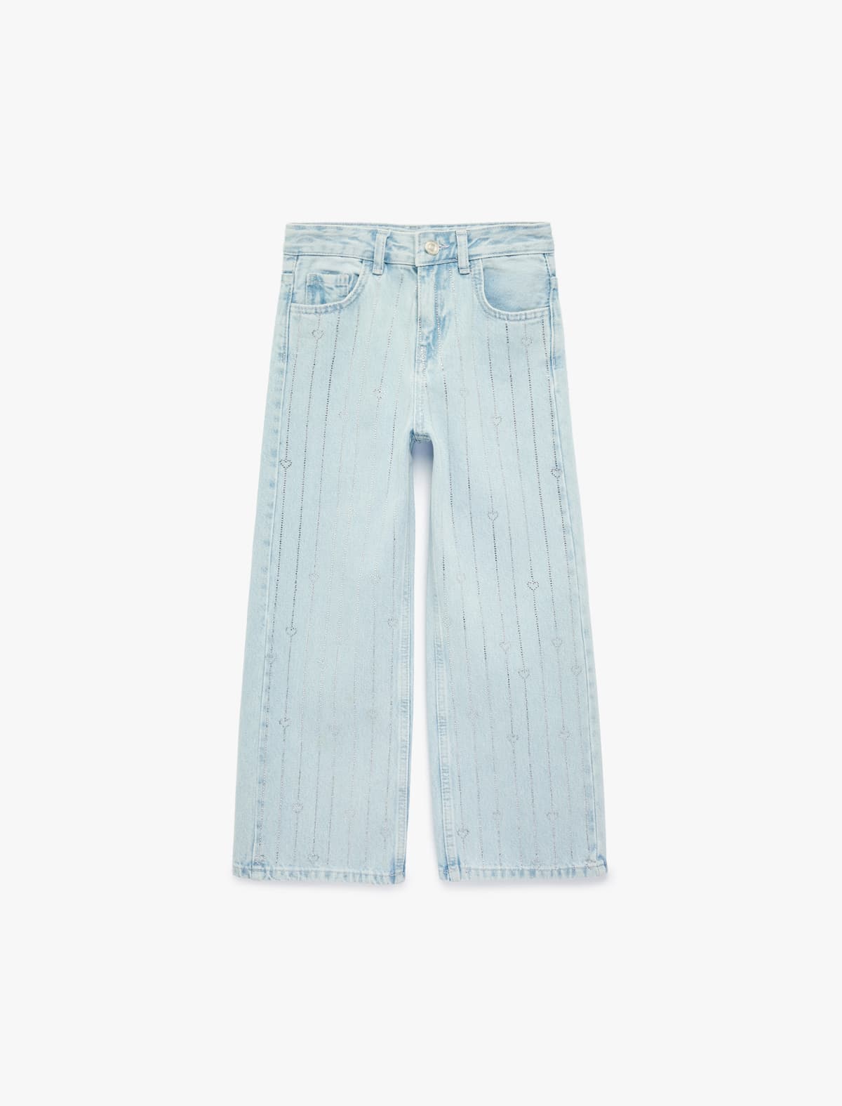 Pambıq Ürək Daş Detaylı Geniş Paçalı Denim Şalvar