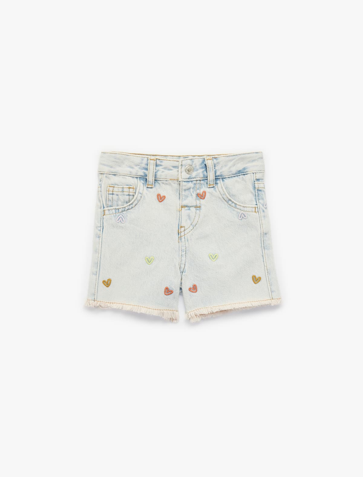 Ürək Naxışlı Ətəyi Detaylı Pambıq Denim Şort