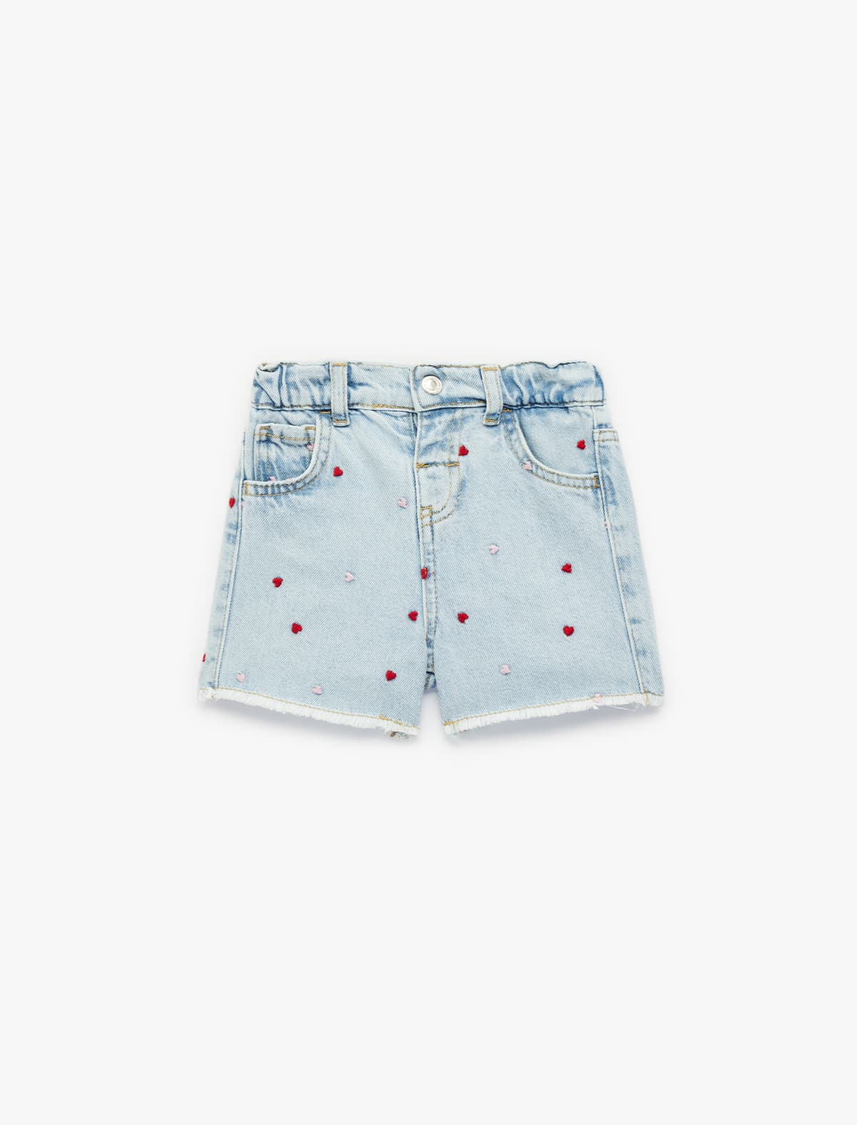 Pambıq Cib Ürək Naxışlı Denim Şort