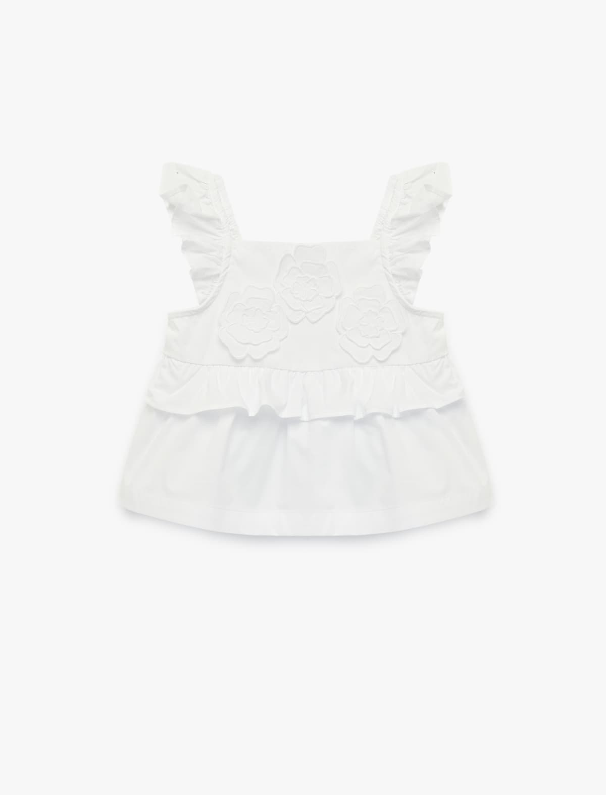 Pambıq Fırfırlı Qayanlı Çiçək Detaylı Kvadrat Yaxalı Poplin Bluza
