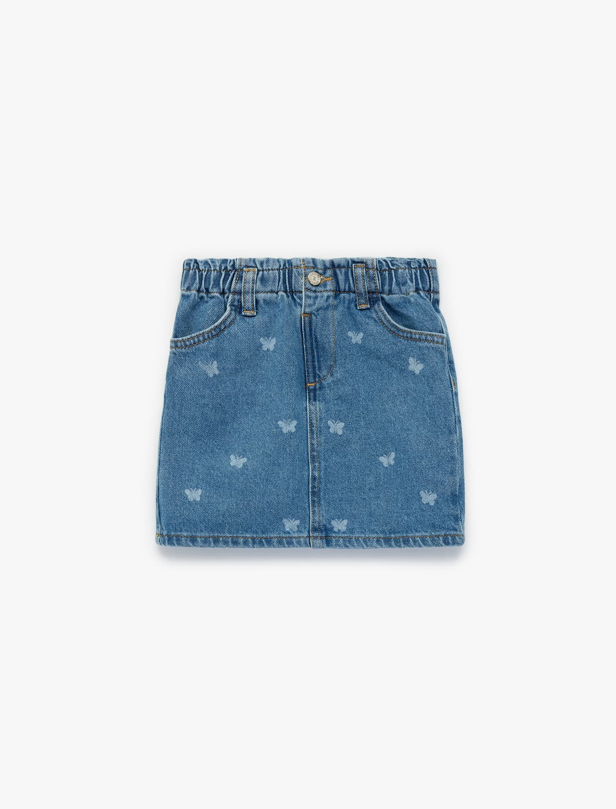 Pambıq Kəpənək Naxışlı Cibli A-Line Mini Denim Etek