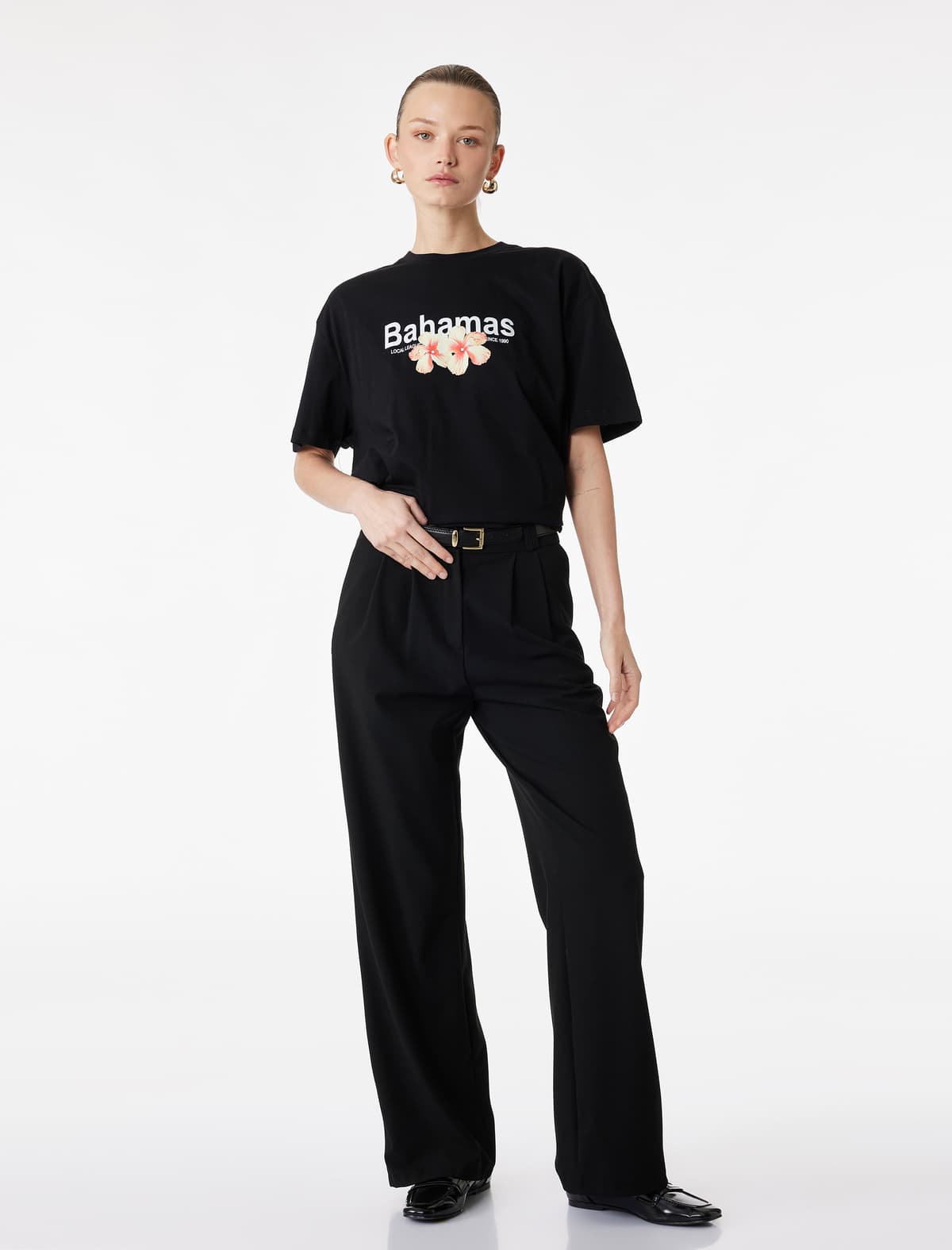 Pambıq Qısaqol Yakalı Çiçəkli Çaplı Oversize T-shirt