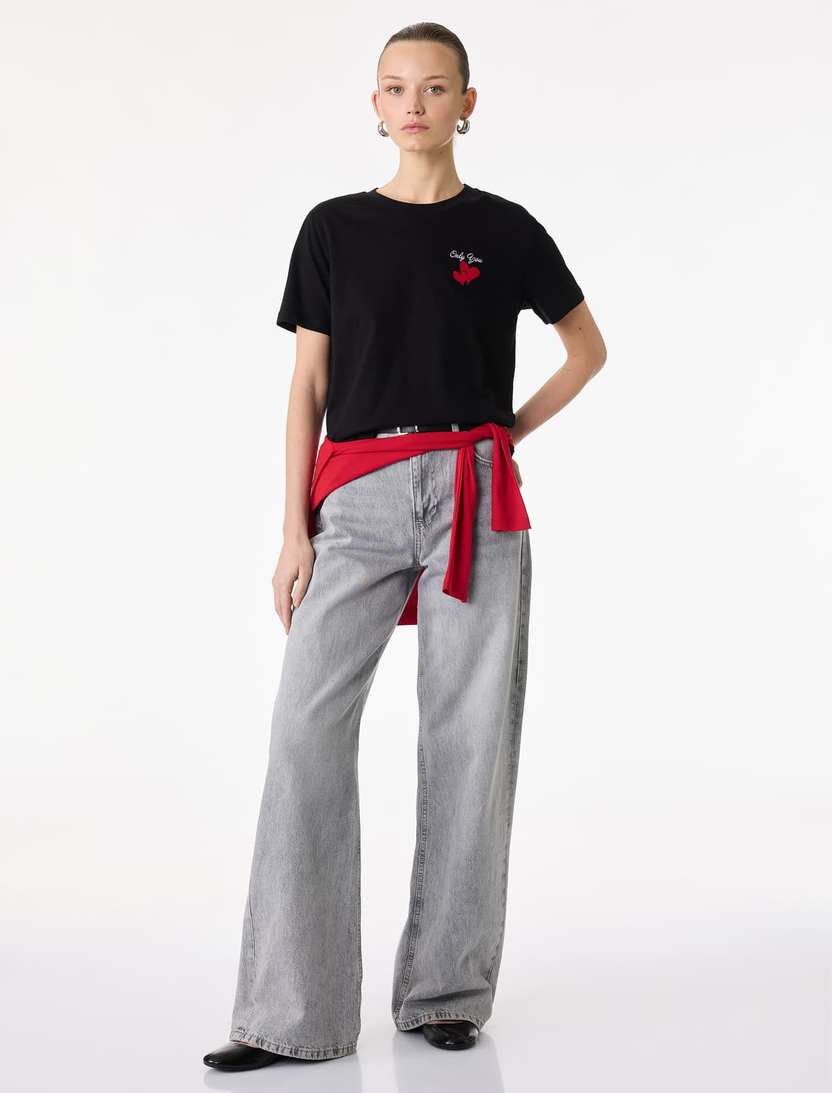 Normal Fit Pambıq Qısaqol Ürək T-shirt