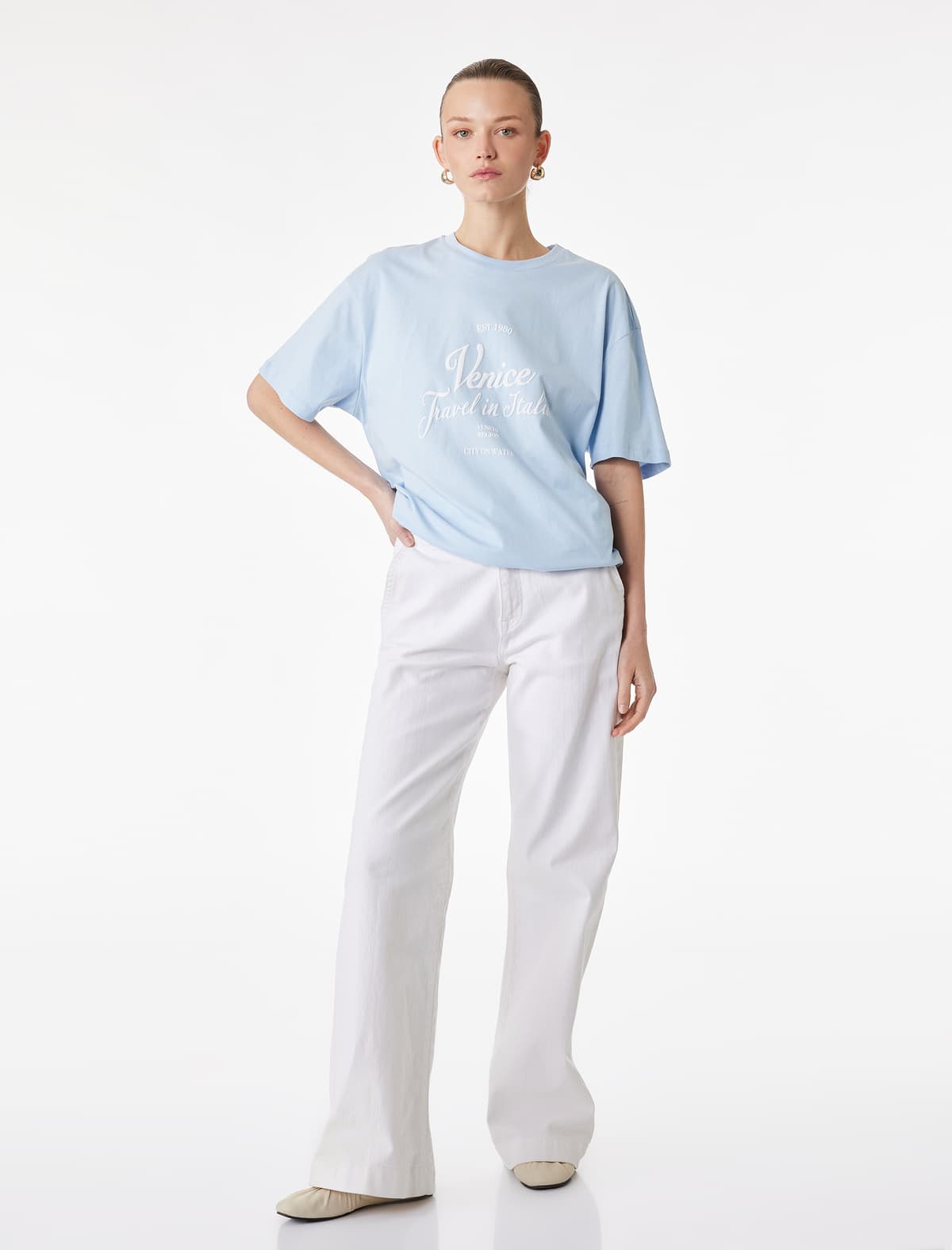 Qısaqol Ekipaj Yaka Çaplı Oversize T-shirt