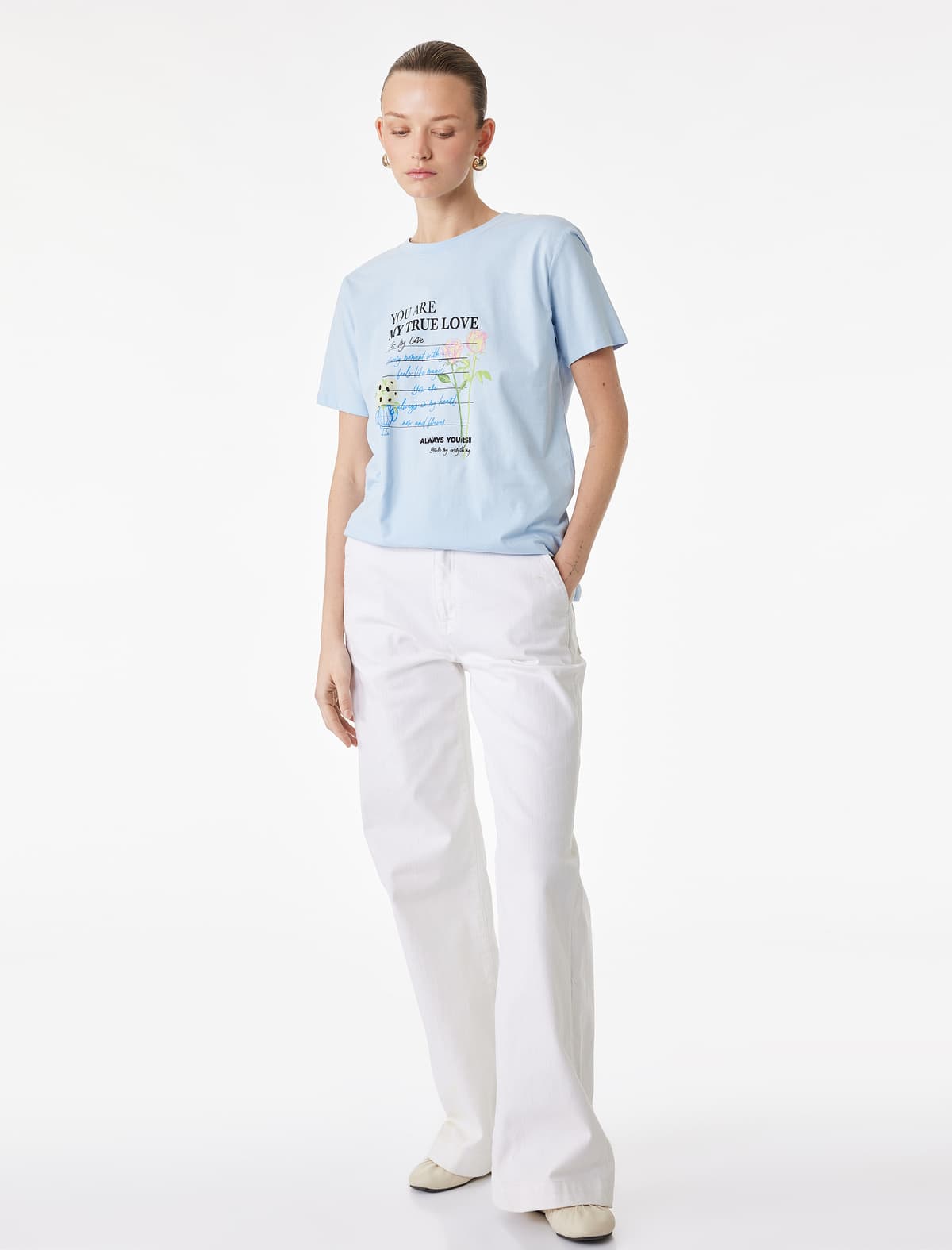 Pambıqdan Qısaqol Yakalı Çaplı T-shirt
