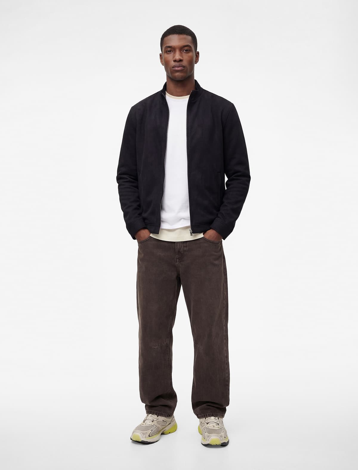 Uzunqol Yaxalı Cib Fermuarlı Slim fit Faux Süet Bomber Gödəkçə