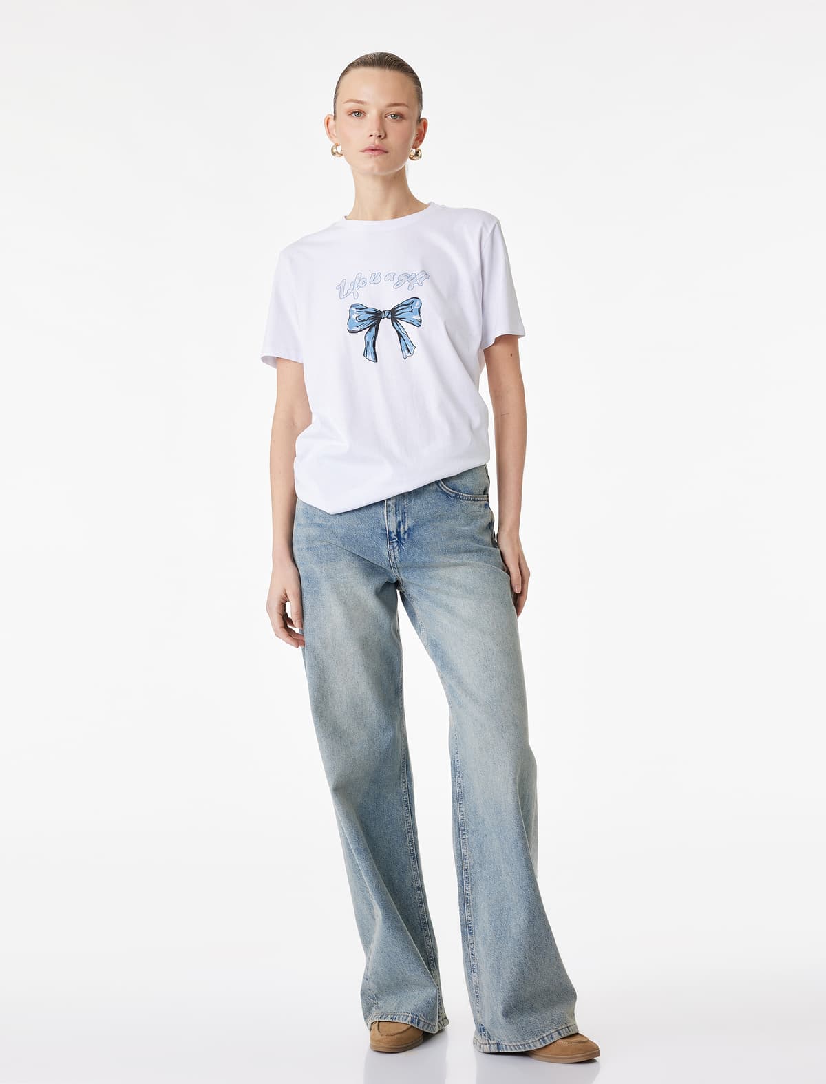 Pambıqdan Qısaqol Yaka Yaka Çaplı T-shirt