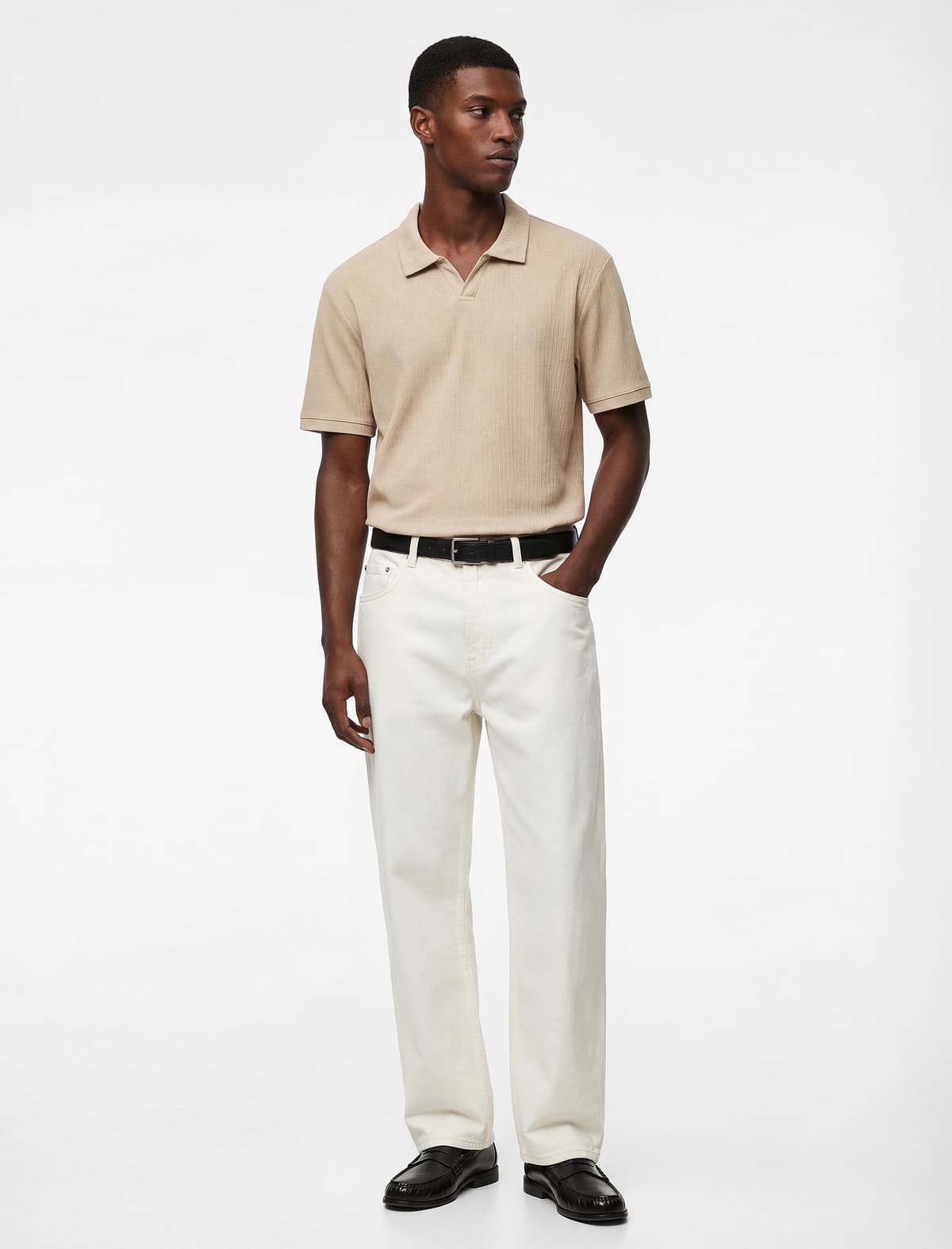 Normal Fit Qısaqol Teksturalı Polo Yakalı köynək