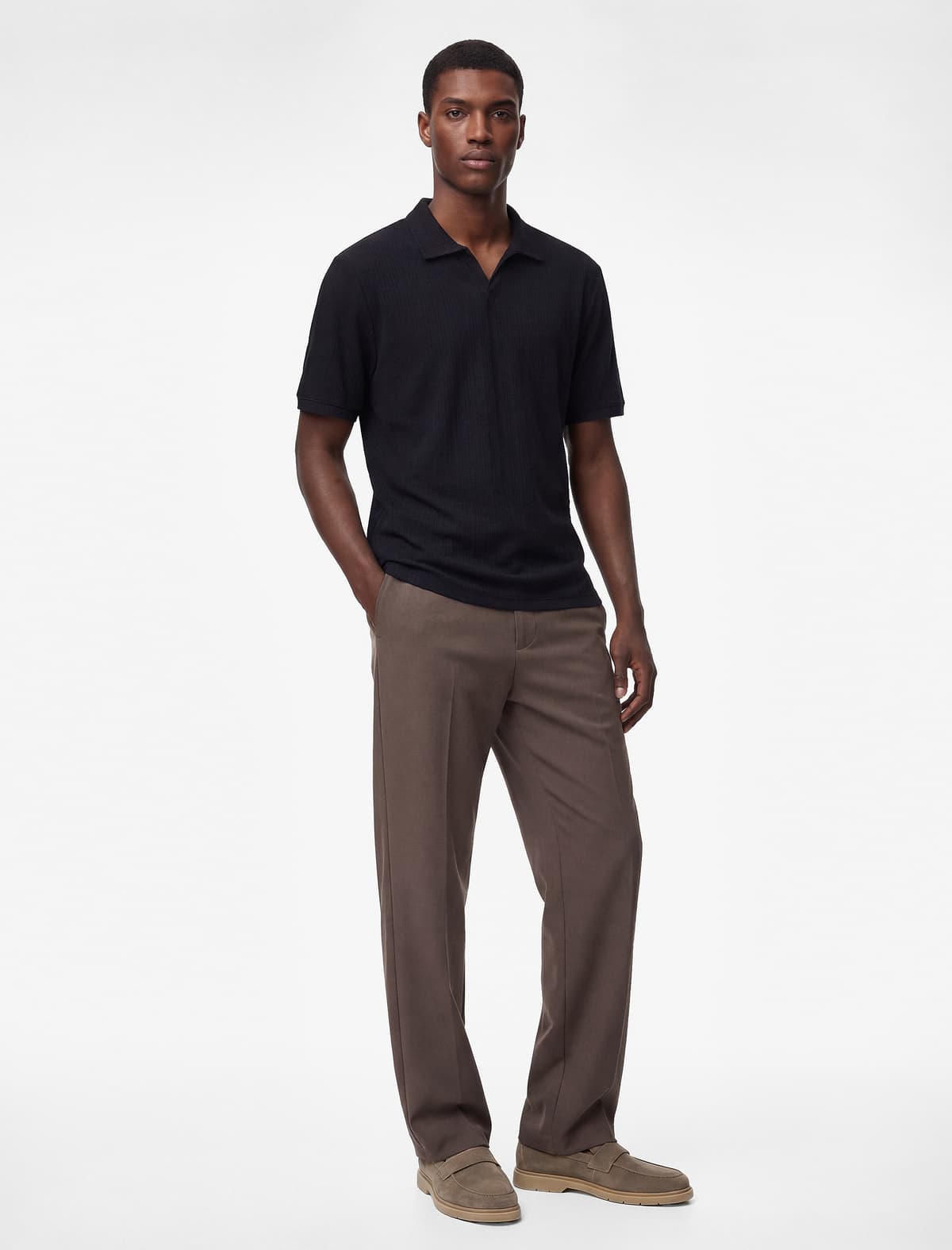Normal fit Qısaqol Teksturalı Polo Yaxalı tişört