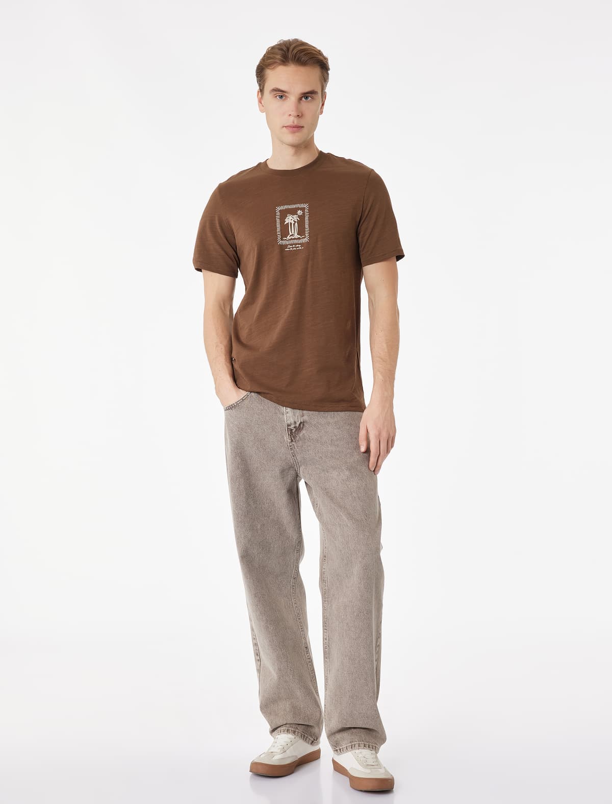Regular Fit Qısaqol Ekipaj Yaka Pambıq Çaplı T-shirt