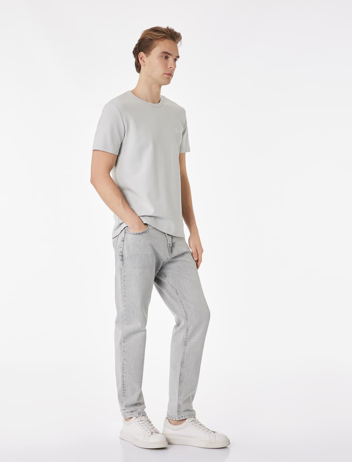 Pambıq Qısaqol Tutqun Parça Ekipaj Yaka Çaplı Slim Fit T-shirt