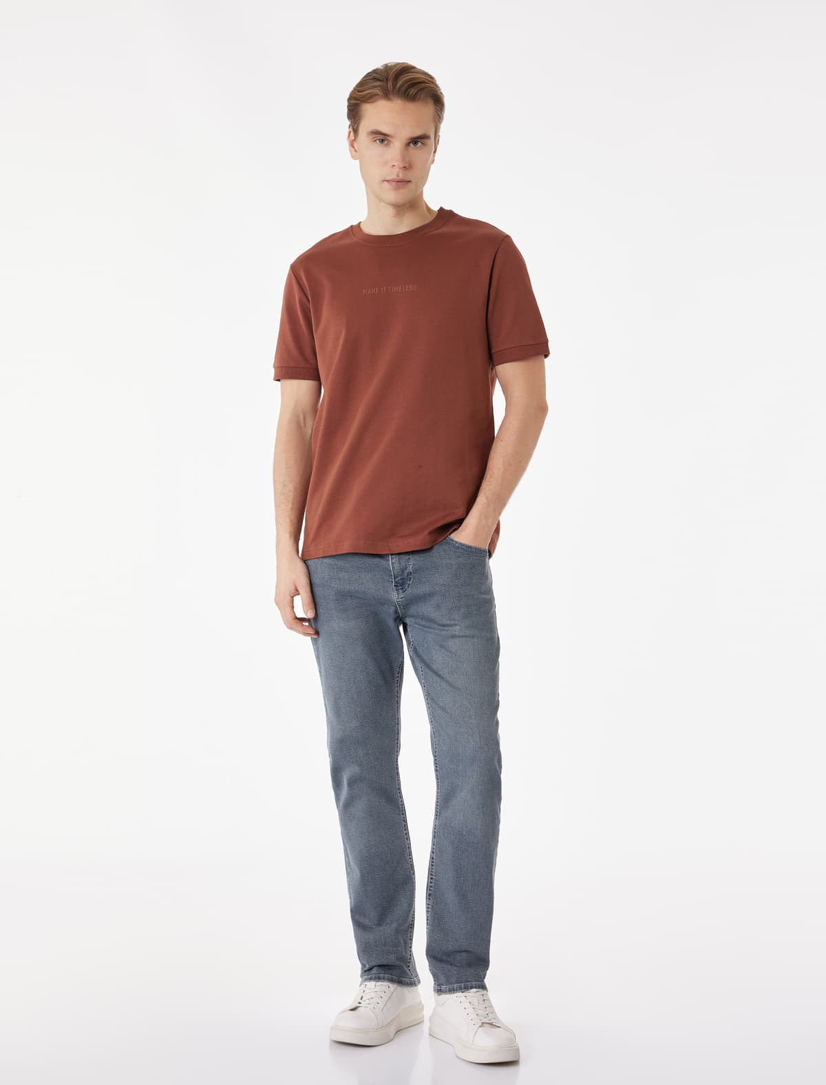Normal Bel Düz Ayaqlı Pambıq Düz Fit Jean Şalvar - Mark Jean