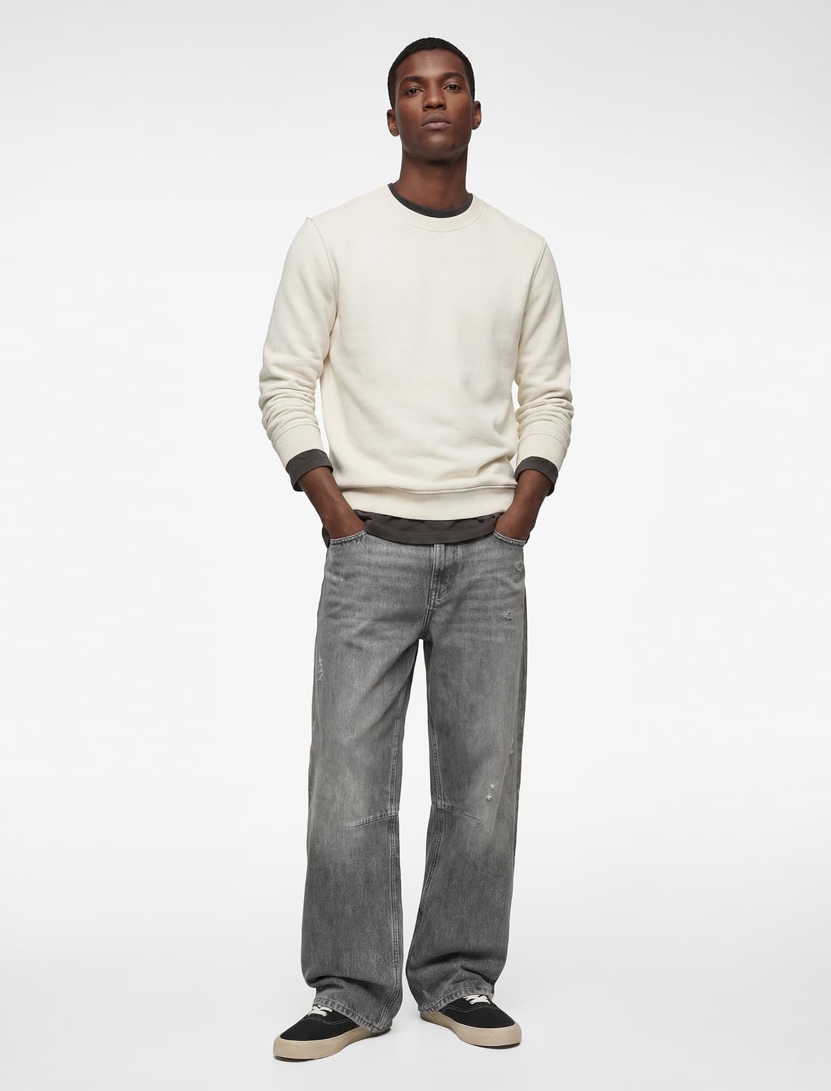 Normal Fit Uzunqol Əsas Ekipaj Yakalı Sweatshirt