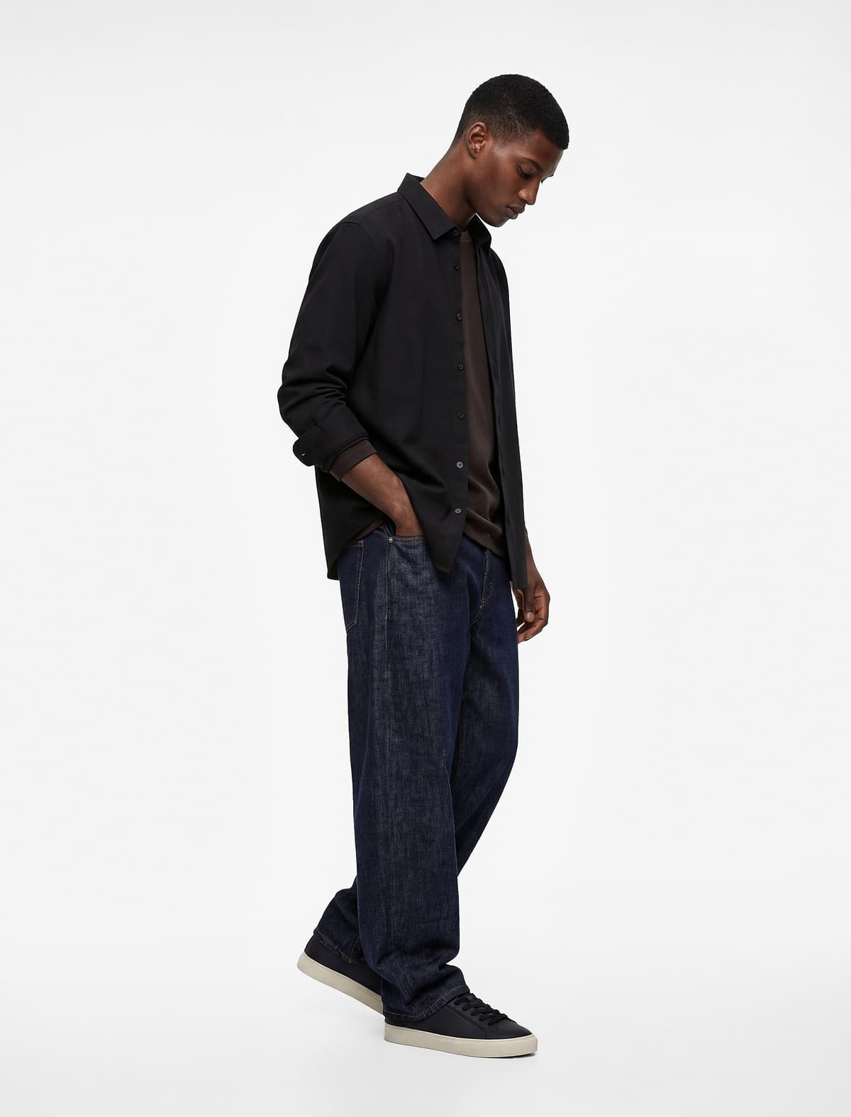 Normal Fit Pambıq Klassik Yaxa Uzunqol Köynək