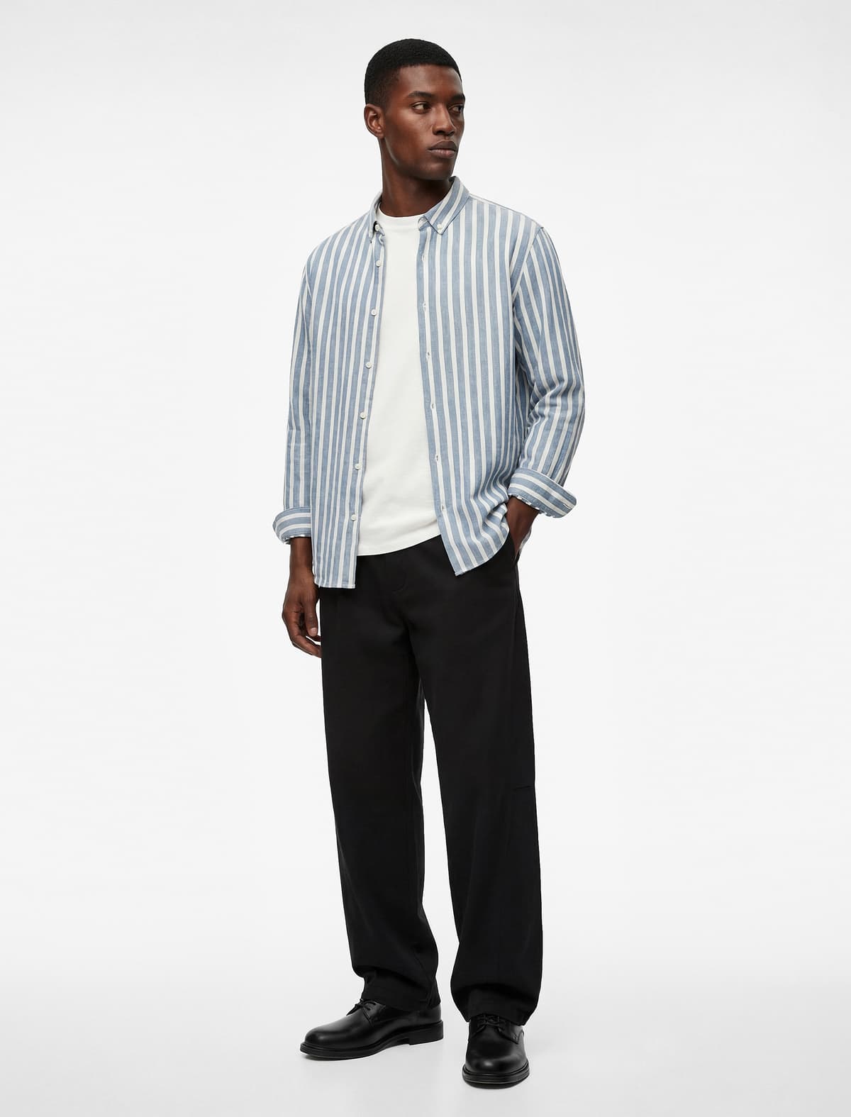 Normal Fit Düyməli Yaxa Uzunqol Köynək