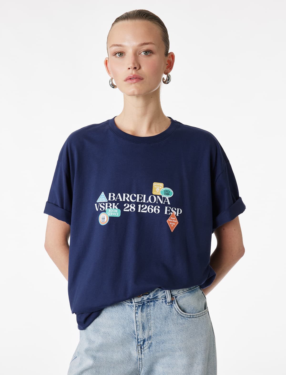 Qısaqol Ekipaj Yaka Pambıq Çaplı Oversize T-shirt