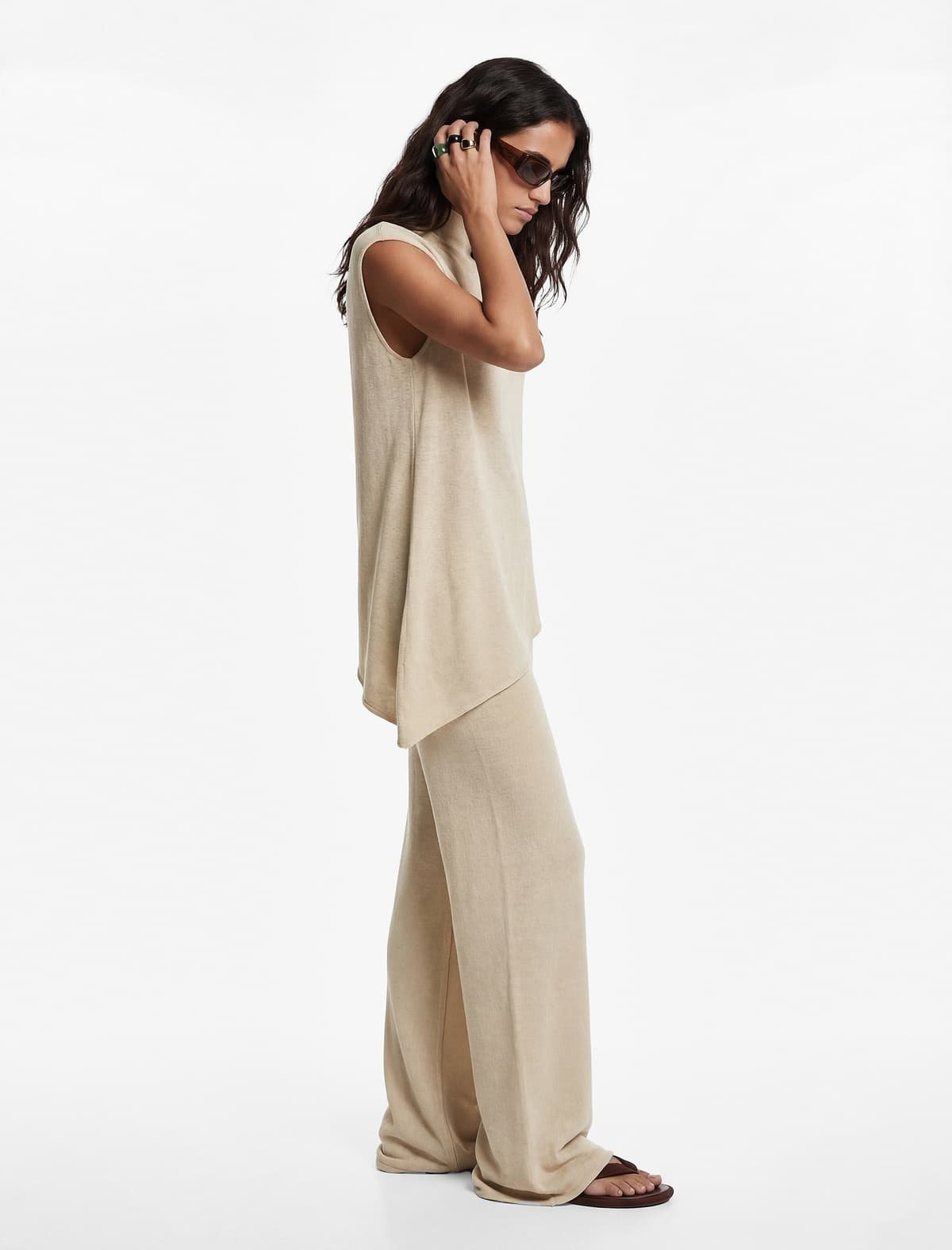 Sleeveless Loose Fit Crew Boyun Asimmetrik Bluza