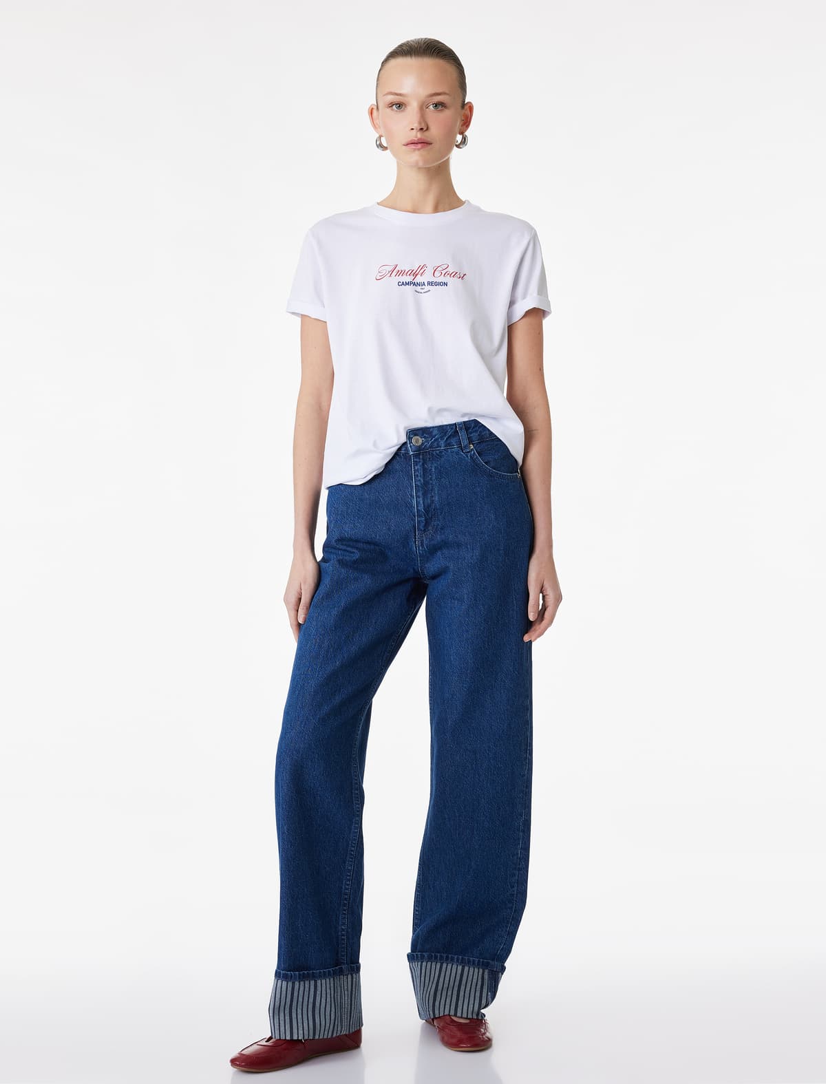 Pambıqdan Qısaqol Yakalı Çaplı T-shirt
