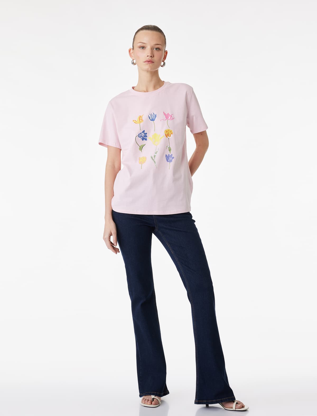 Cotton Crew Yaka Qısaqol Lalə Çaplı T-shirt