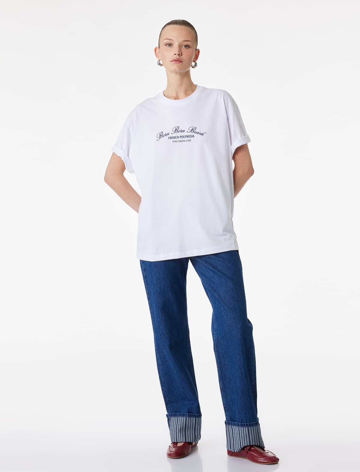 Qısaqol Ekipaj Yakalı Pambıq Böyük Boy T-shirt
