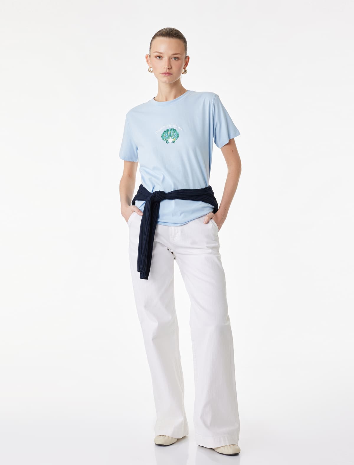 Regular Fit Qısaqol Ekipaj Yaka Pambıq Qabıq Çaplı T-shirt